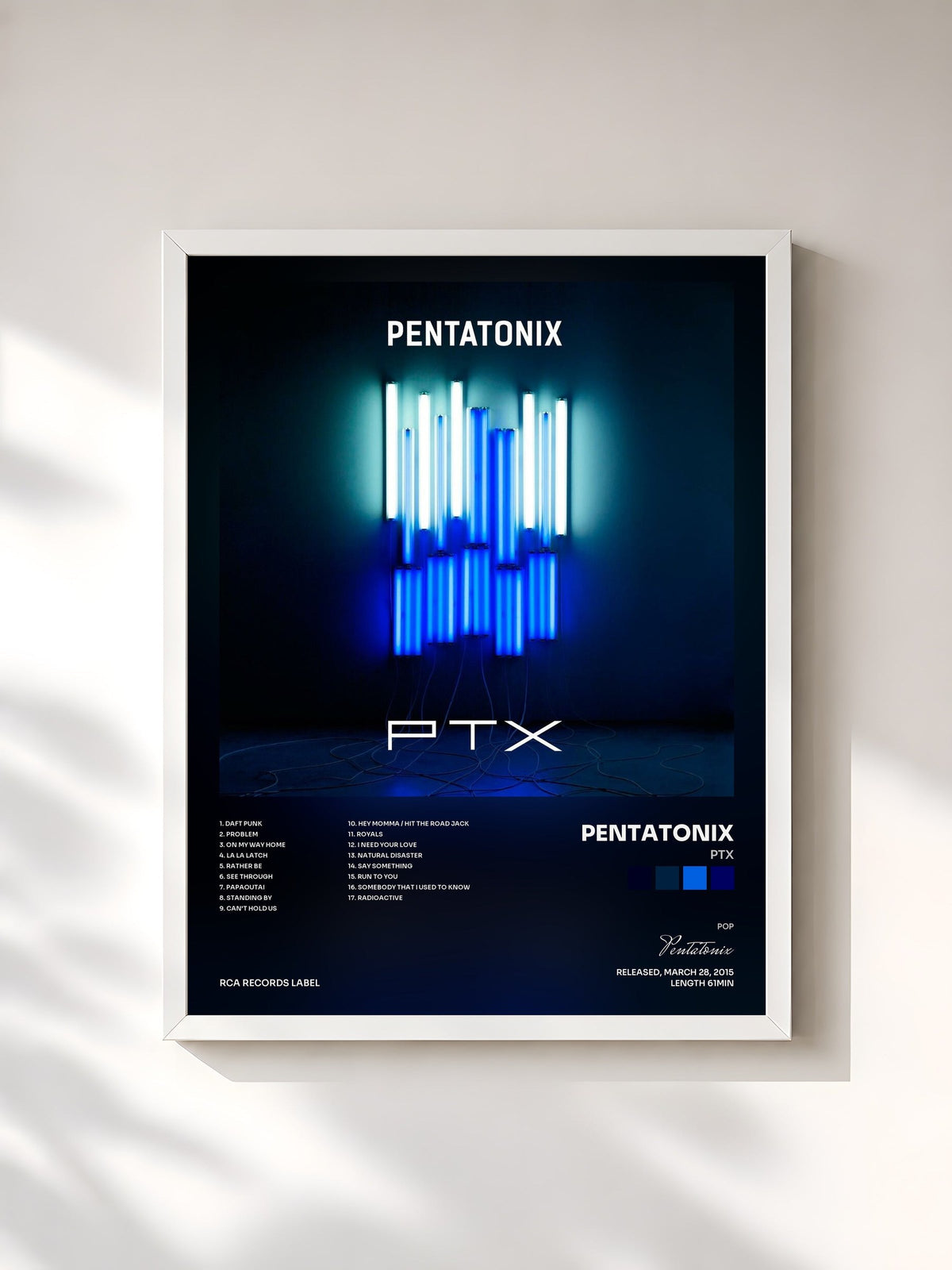 #blanc PTX de Pentatonix en lámina enmarcada, marco blanco, impresa y enmarcada en Francia
