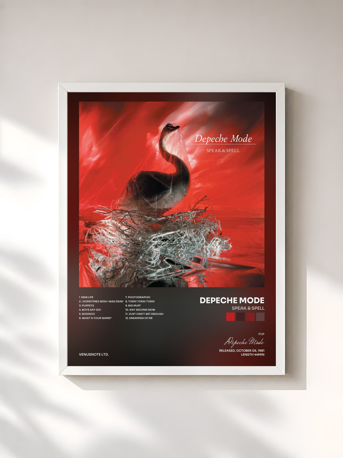 #blanc Speak & Spell von Depeche Mode als gerahmter Kunstdruck, weißer Rahmen, gedruckt und gerahmt in Frankreich