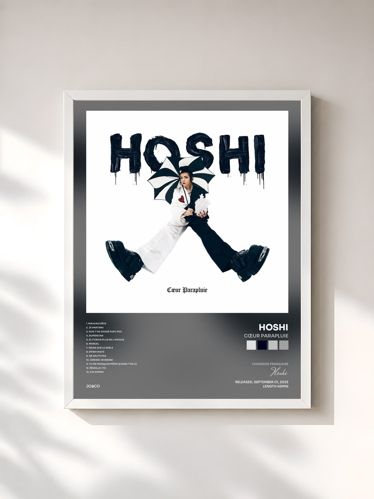 #blanc Tableau de l'album Cœur parapluie de Hoshi, cadre blanc, imprimé et encadré en France