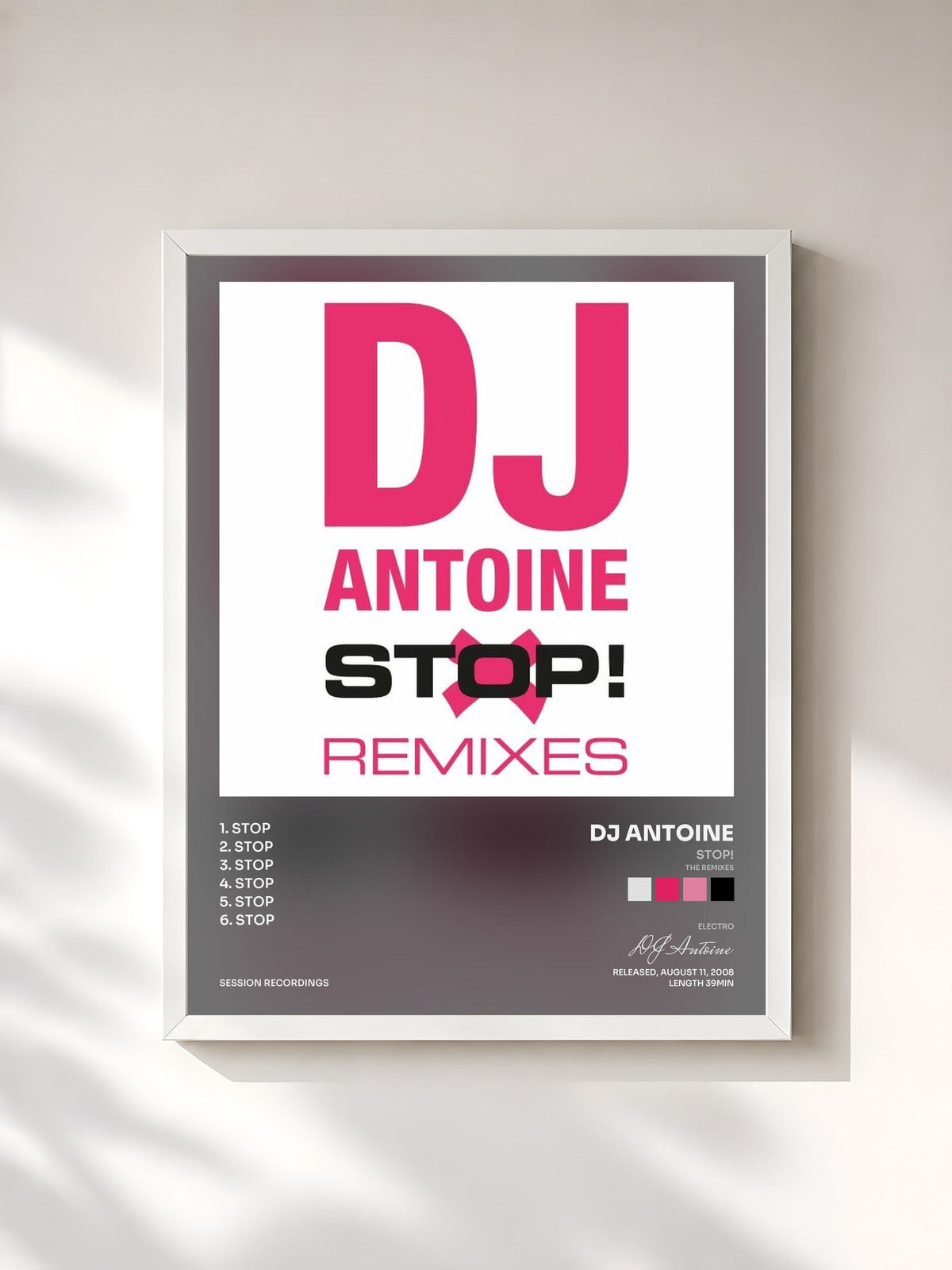 #blanc Tableau de l'album Stop! (The Remixes) de DJ Antoine, cadre blanc, imprimé et encadré en France