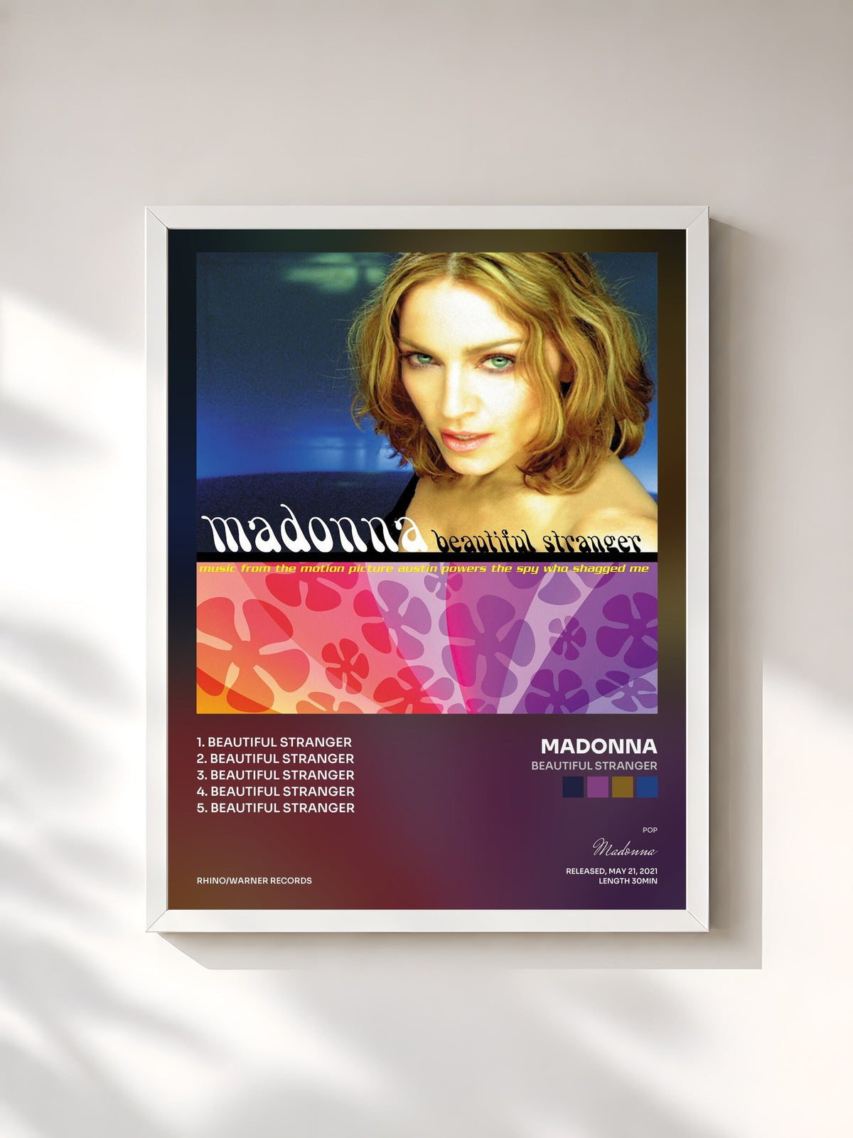 #blanc Tableau de l'album Beautiful Stranger de Madonna, cadre blanc, imprimé et encadré en France