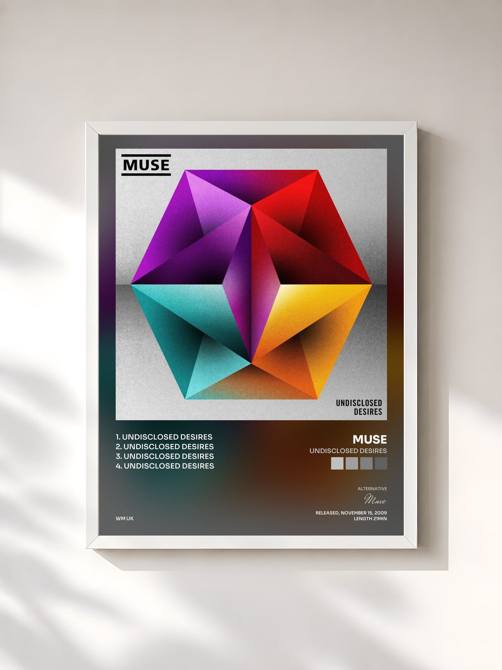 #blanc Tableau de l'album Undisclosed Desires de Muse, cadre blanc, imprimé et encadré en France