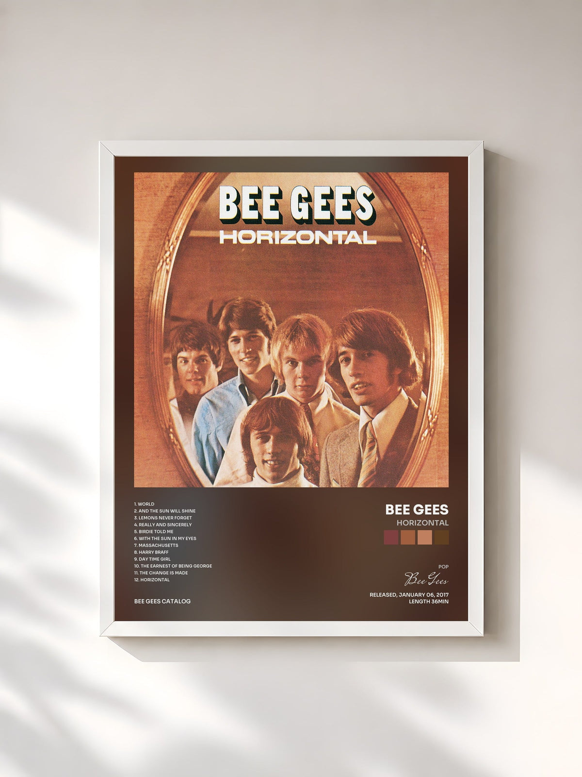 #blanc Tableau de l'album Horizontal de Bee Gees, cadre blanc, imprimé et encadré en France