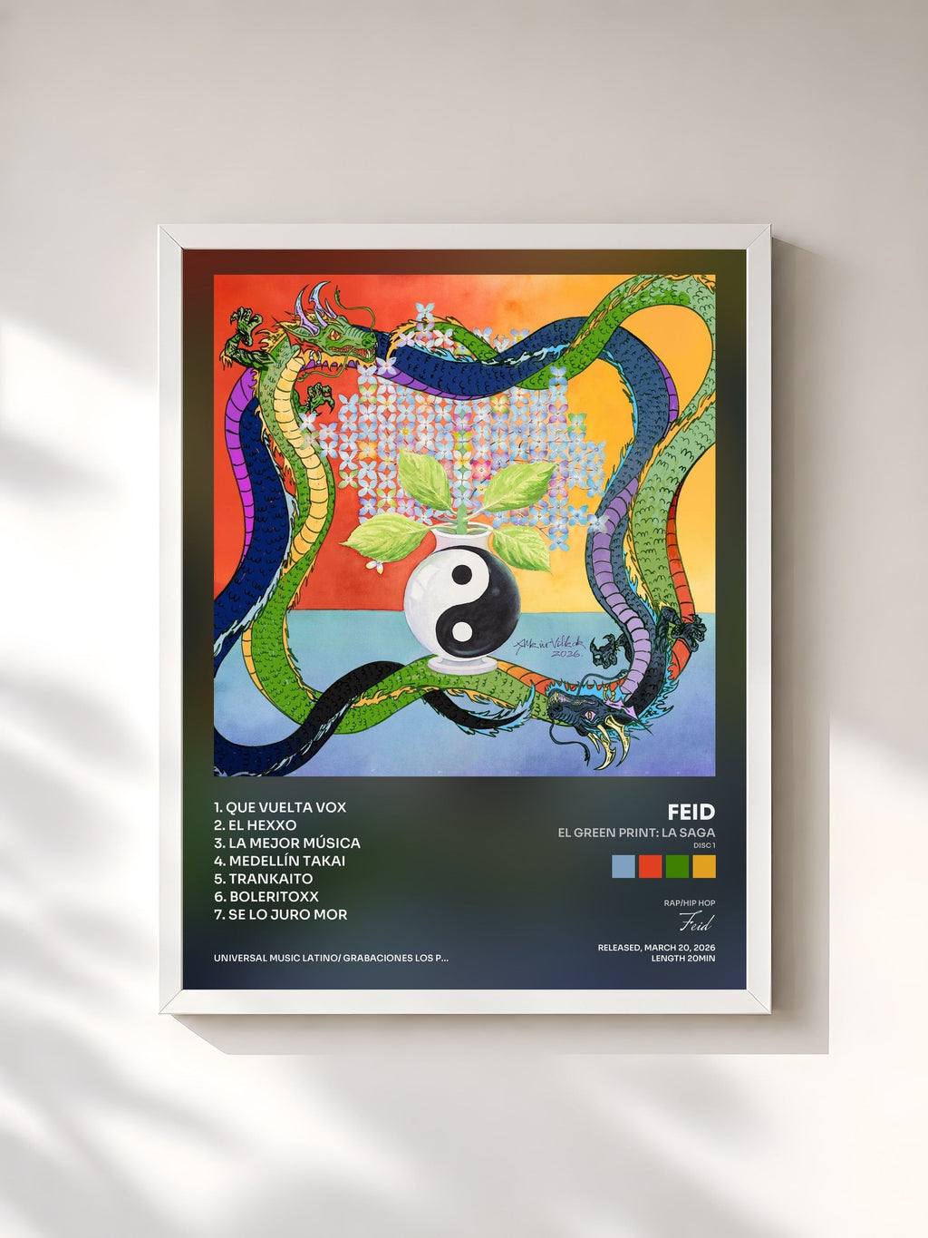 #blanc EL GREEN PRINT: La Saga (Disc 1) — FEID VS FERXXO de Feid en lámina enmarcada, marco blanco, impresa y enmarcada en Francia