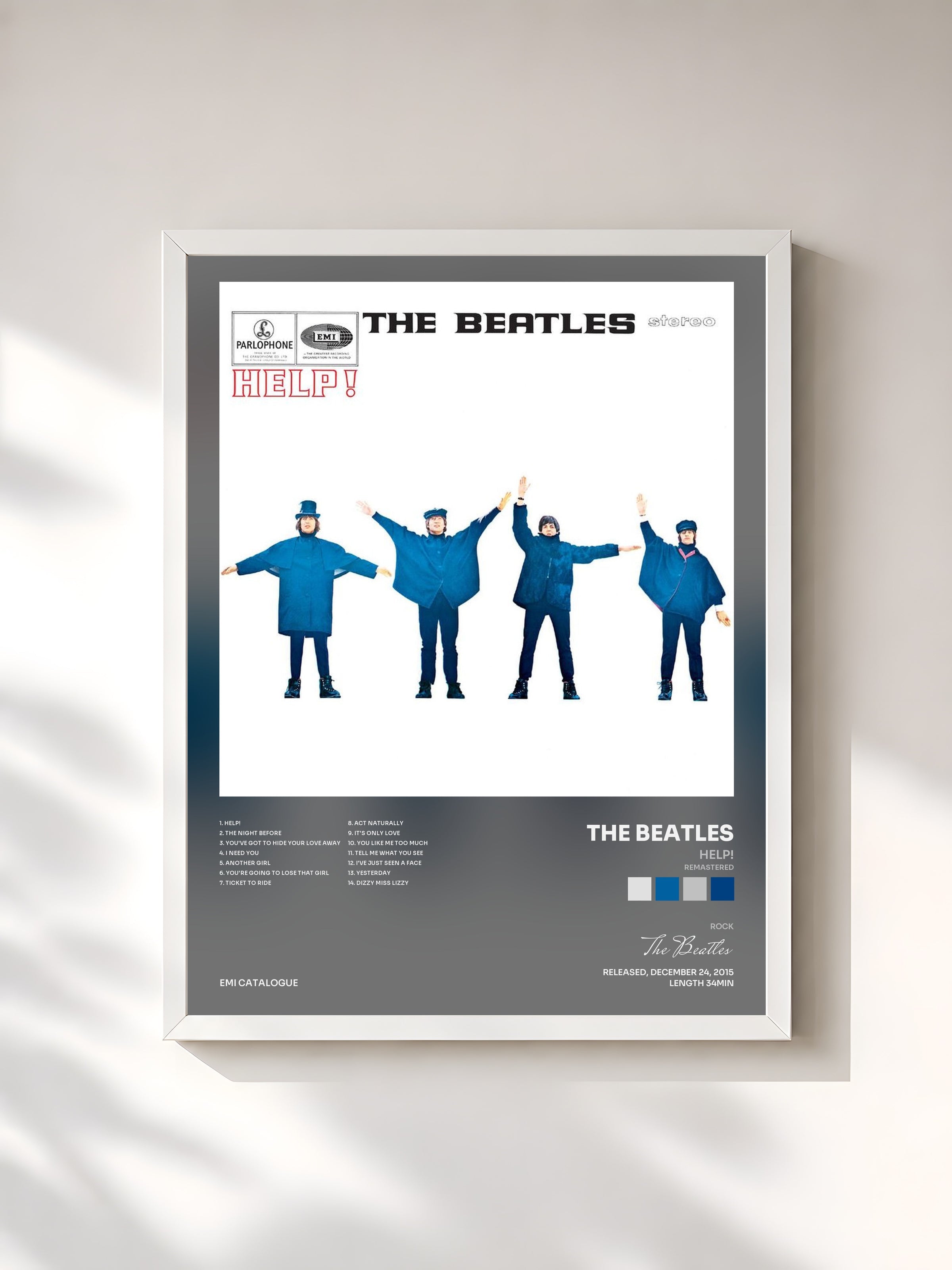 #blanc Tableau de l'album Help! (Remastered) de The Beatles, cadre blanc, imprimé et encadré en France