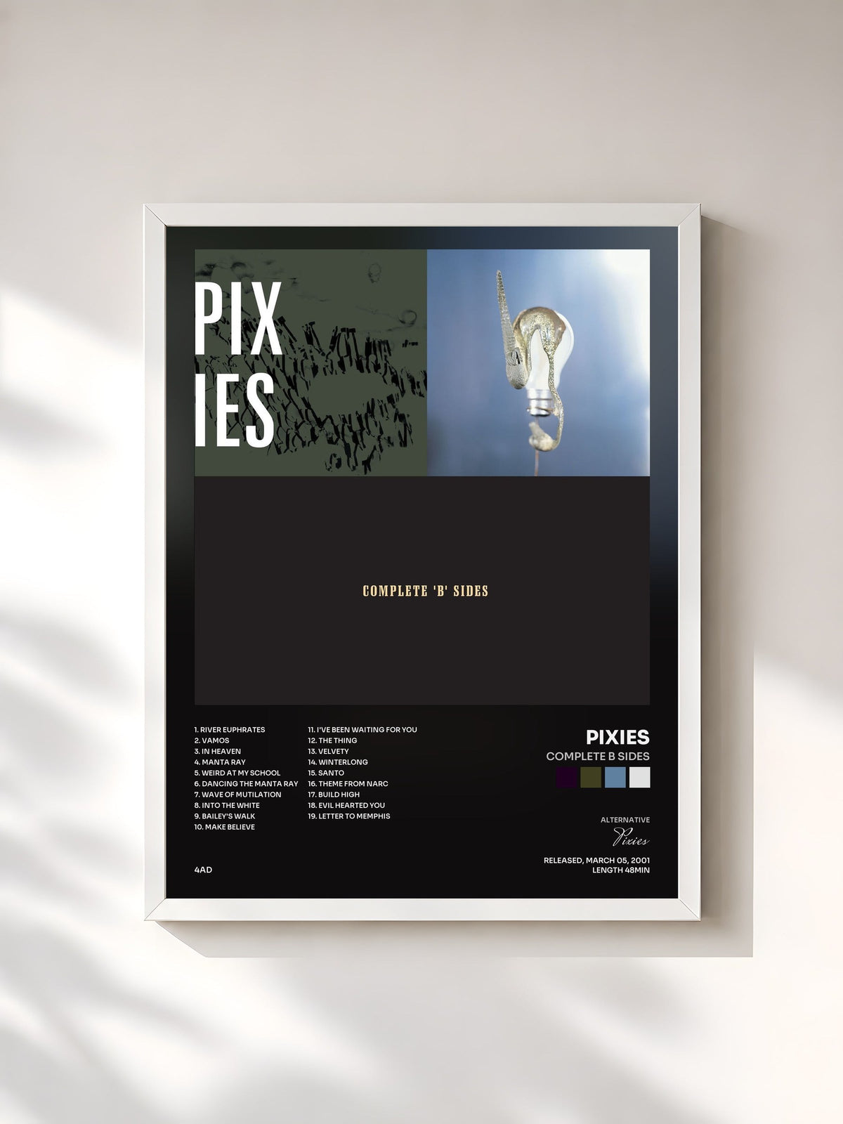 #blanc Tableau de l'album Complete B Sides de Pixies, cadre blanc, imprimé et encadré en France