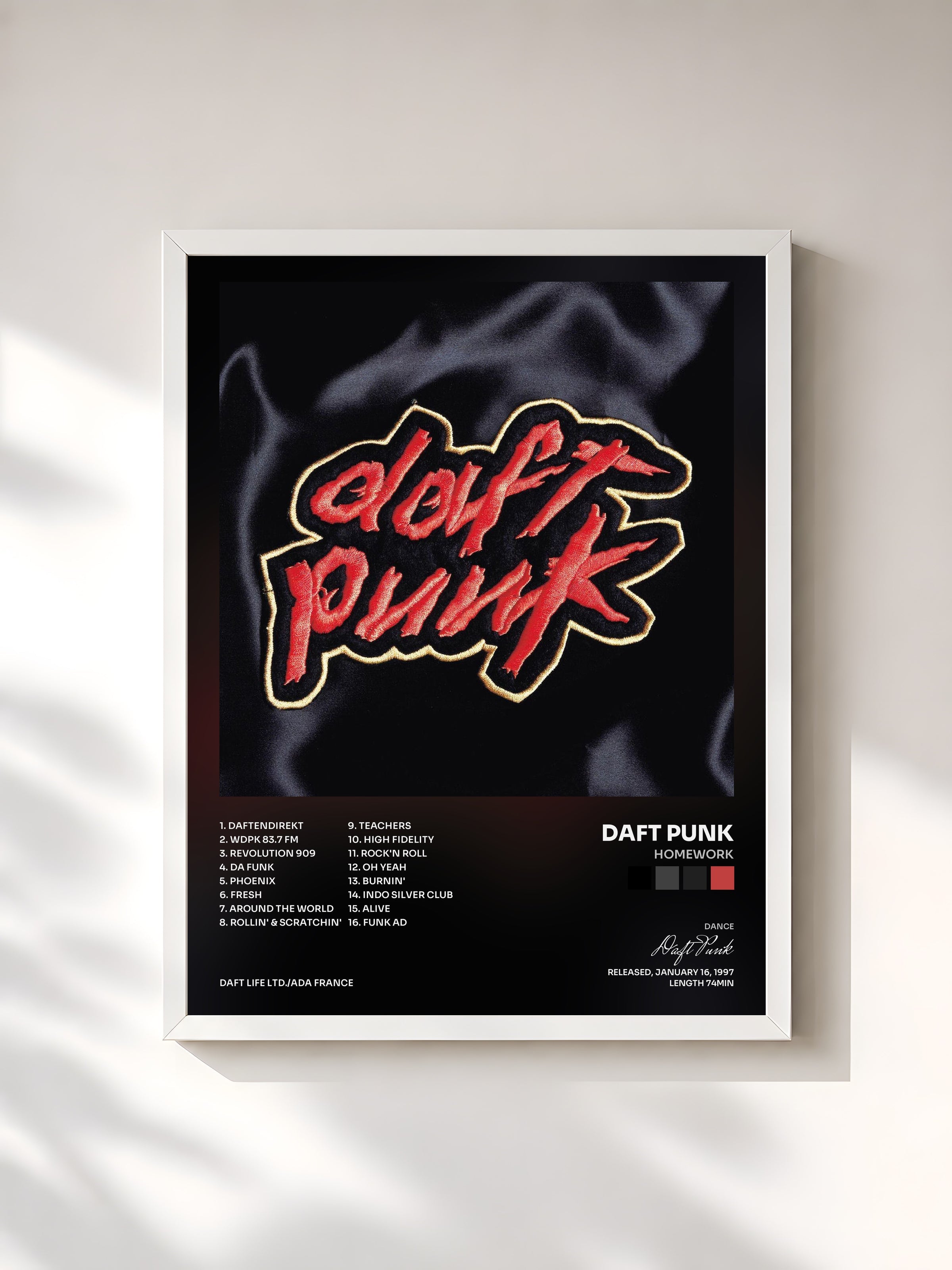 #blanc Homework by Daft Punk as a framed art print, white frame, printed and framed in France