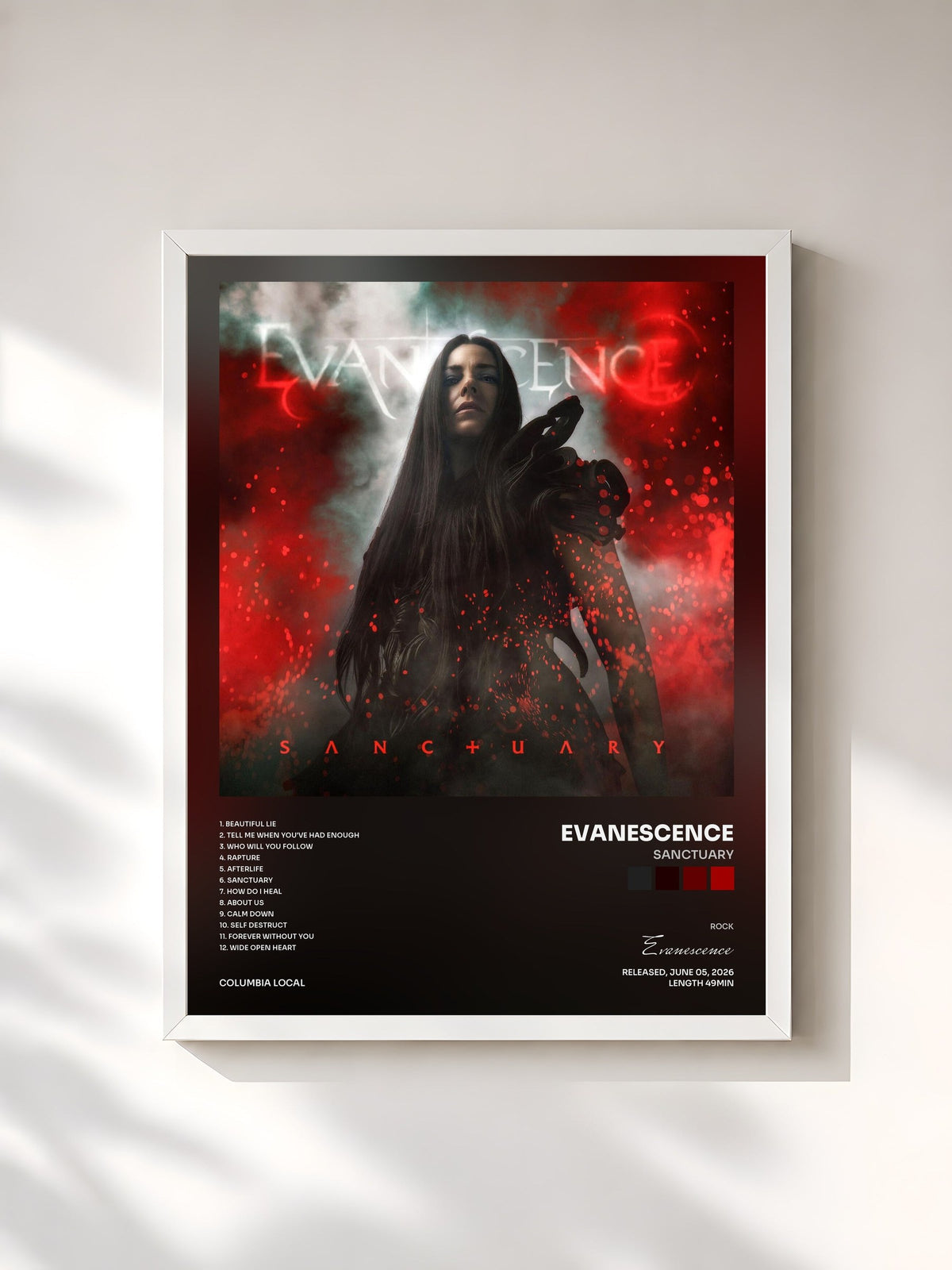#blanc Tableau de l'album Sanctuary de Evanescence, cadre blanc, imprimé et encadré en France