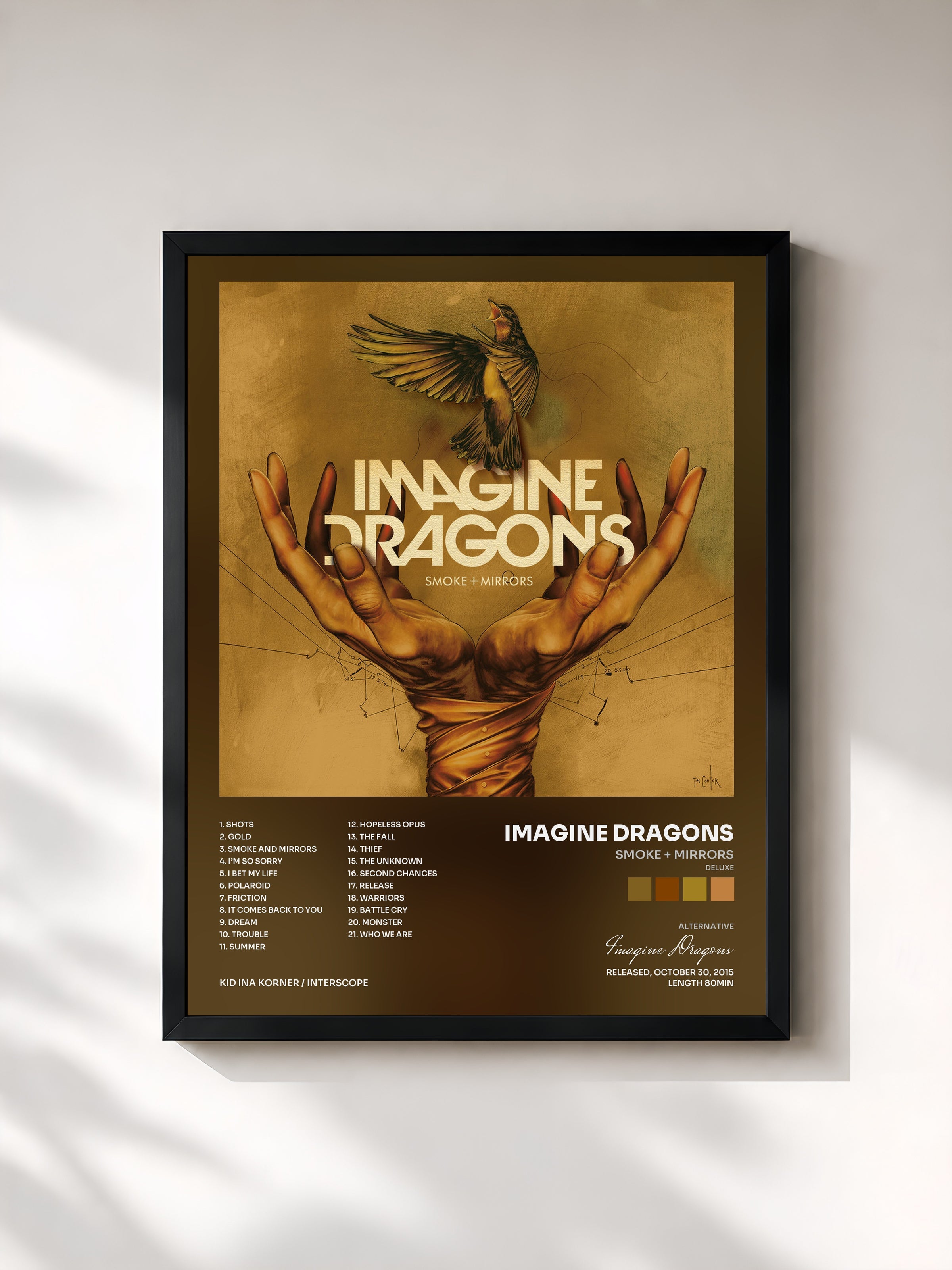 #noir Smoke + Mirrors (Deluxe) by Imagine Dragons as a framed art print, black frame, printed and framed in France