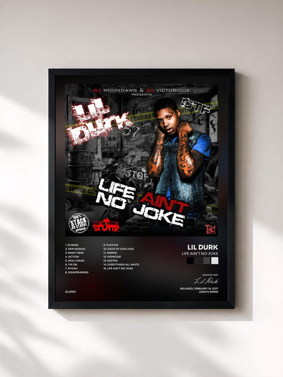 #noir Tableau de l'album Life Ain't No Joke de Lil Durk, cadre noir, imprimé et encadré en France