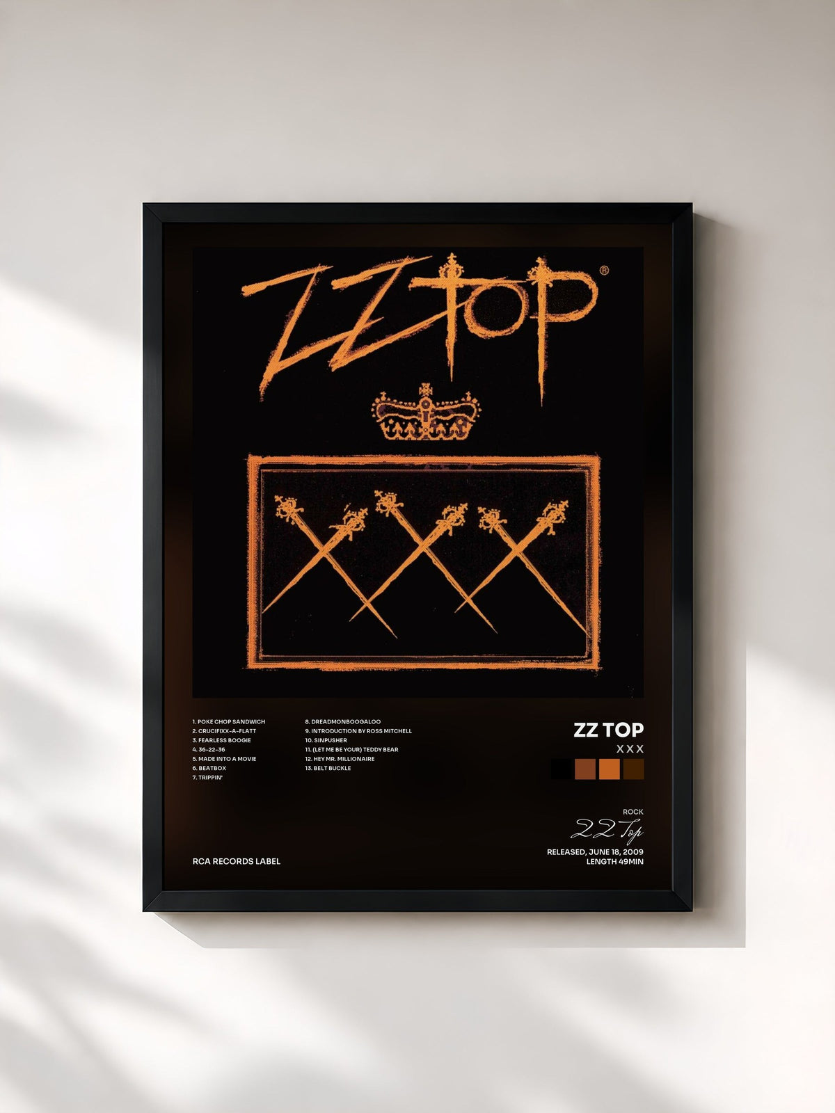 #noir Tableau de l'album X X X de ZZ Top, cadre noir, imprimé et encadré en France