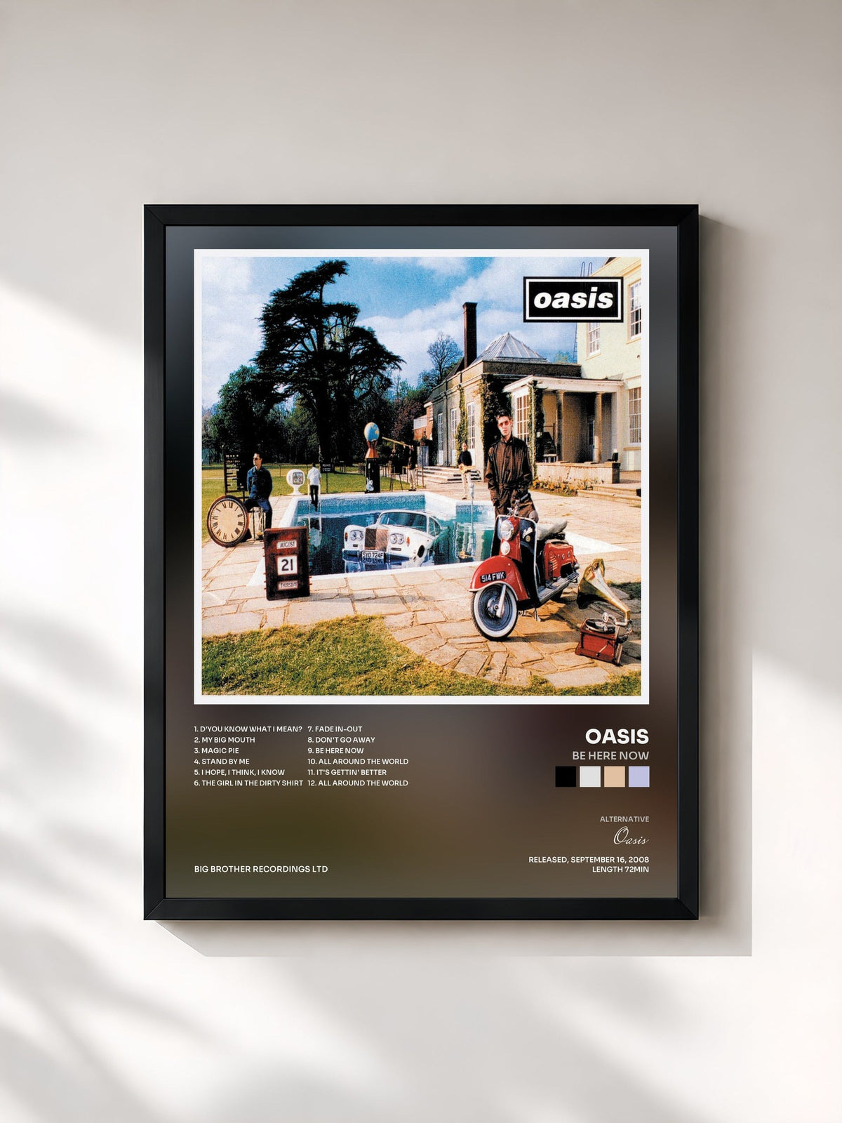 #noir Tableau de l'album Be Here Now de Oasis, cadre noir, imprimé et encadré en France