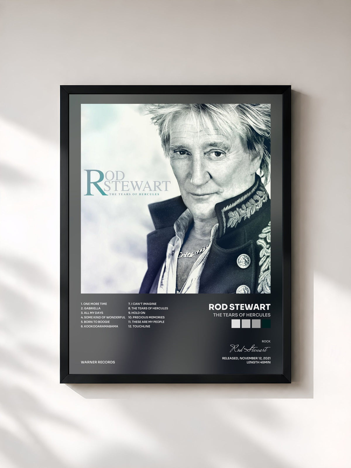 #noir The Tears Of Hercules de Rod Stewart en lámina enmarcada, marco negro, impresa y enmarcada en Francia