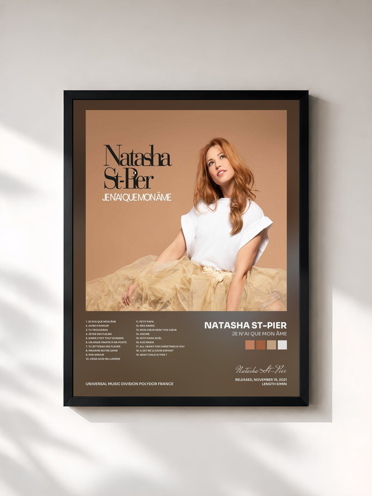 #noir Tableau de l'album Je n'ai que mon âme de Natasha St-Pier, cadre noir, imprimé et encadré en France