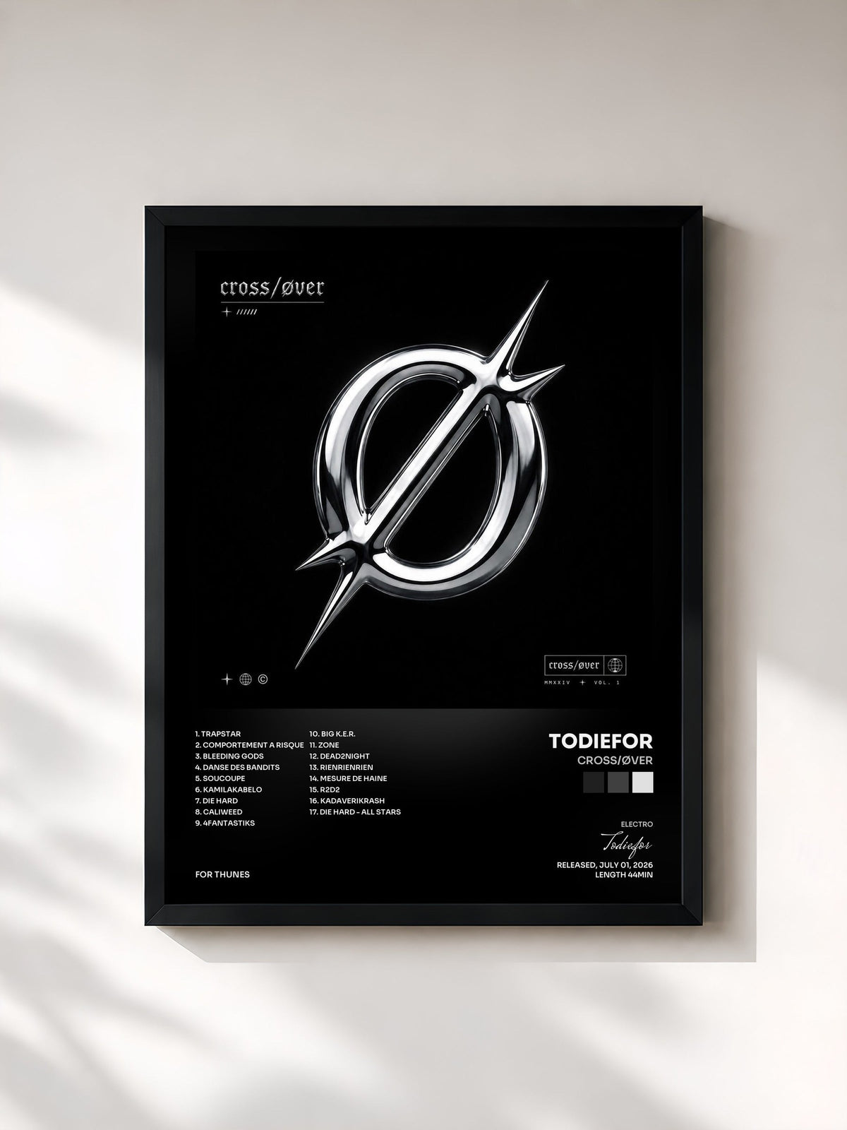 #noir Tableau de l'album cross/øver de Todiefor, cadre noir, imprimé et encadré en France