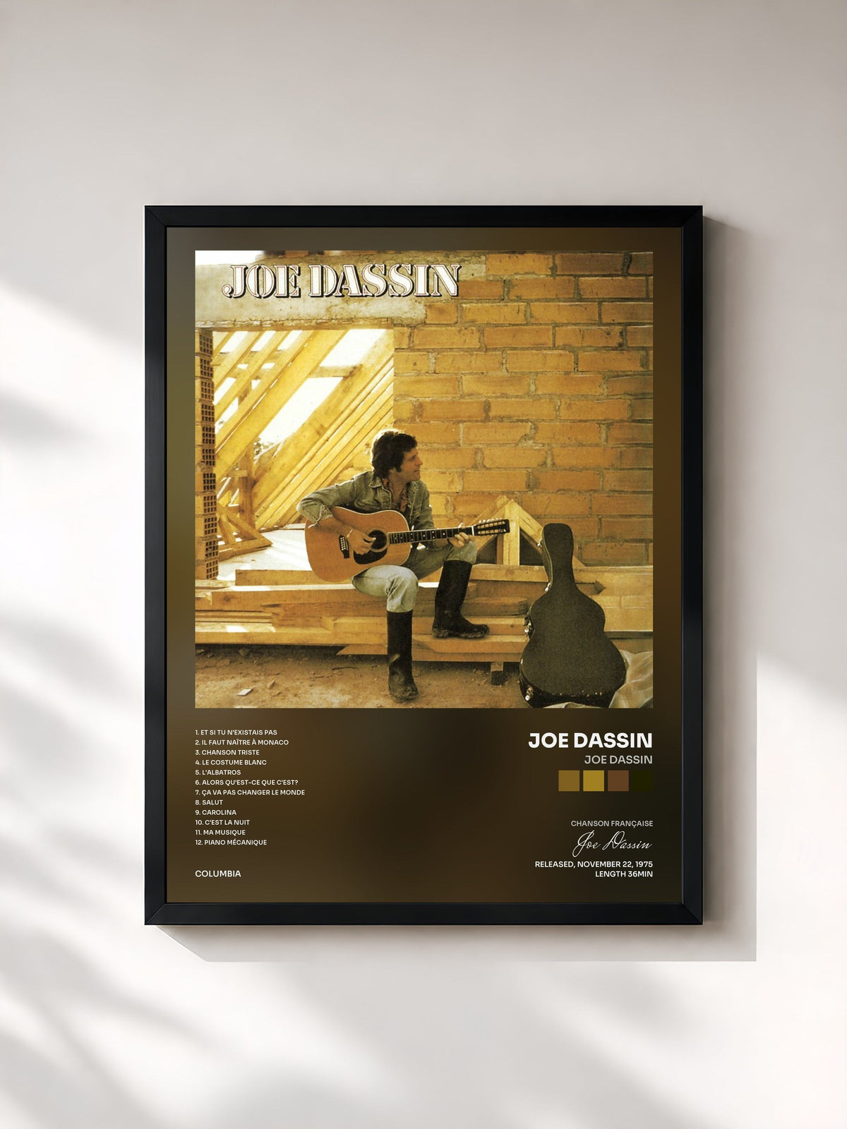 #noir Joe Dassin by Joe Dassin as a framed art print, black frame, printed and framed in France