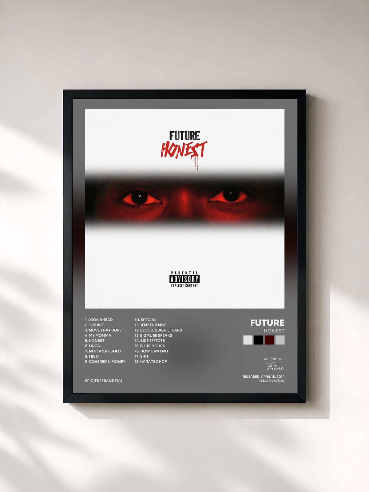 #noir Tableau de l'album Honest de Future, cadre noir, imprimé et encadré en France