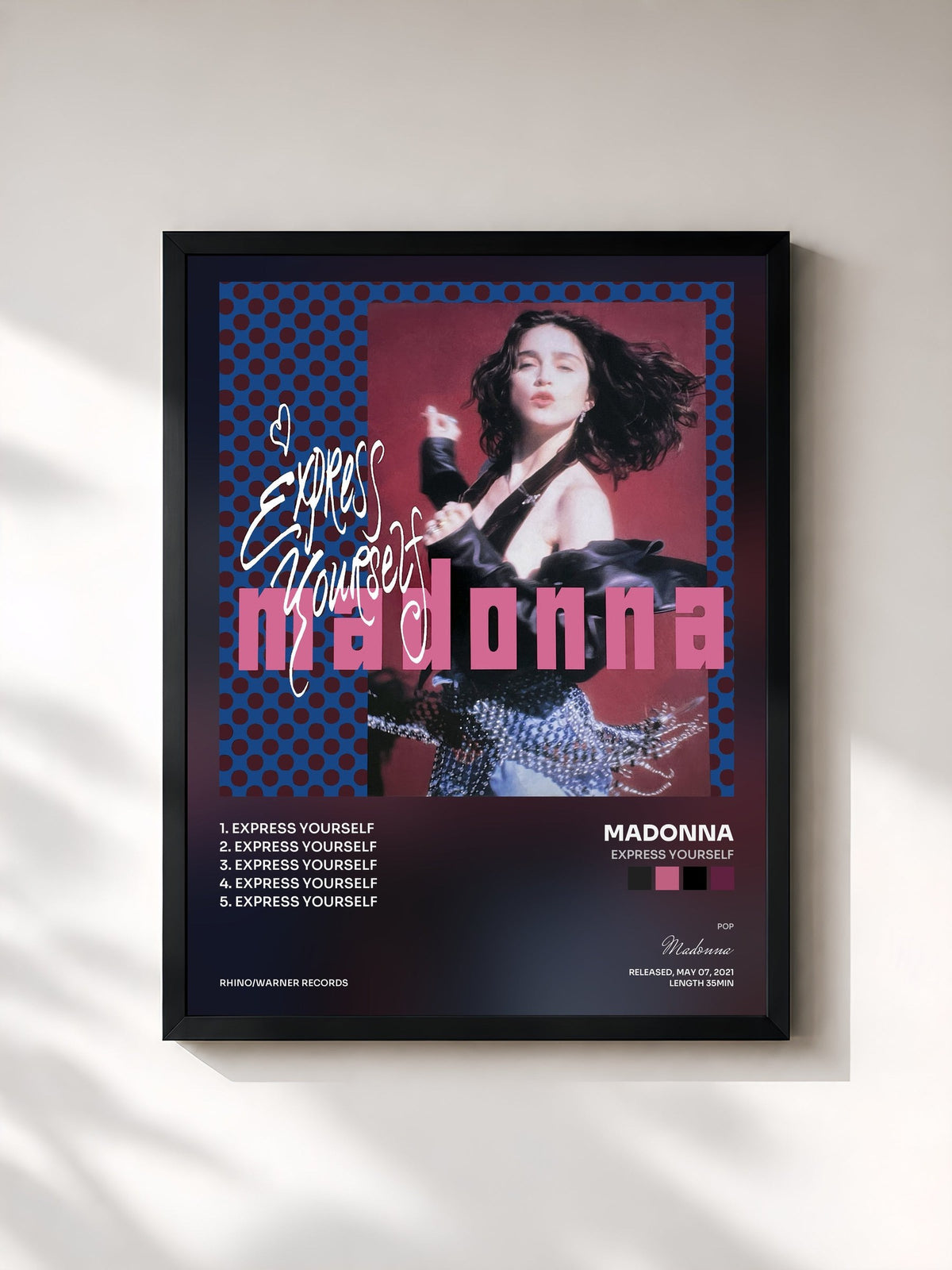 #noir Tableau de l'album Express Yourself de Madonna, cadre noir, imprimé et encadré en France
