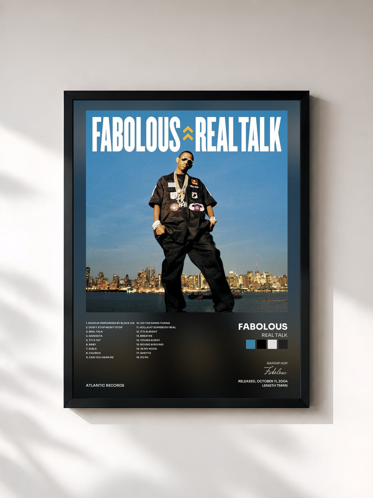 #noir Tableau de l'album Real Talk de Fabolous, cadre noir, imprimé et encadré en France