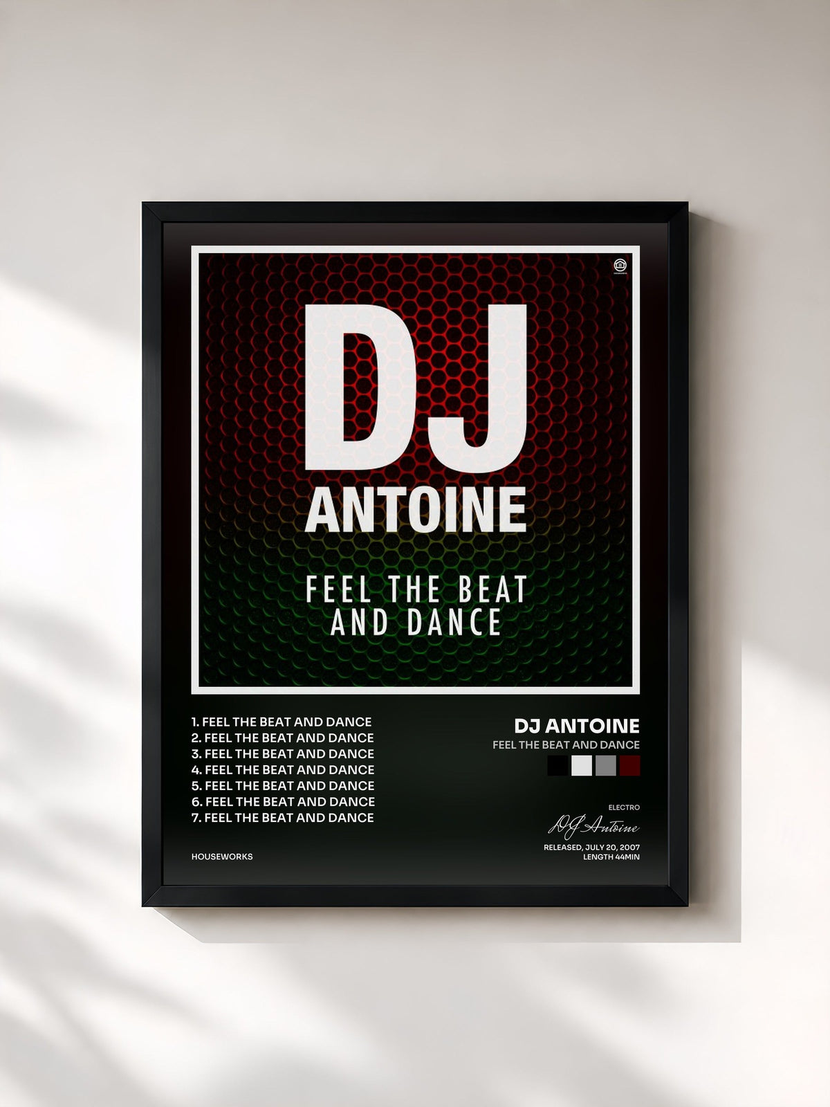 #noir Tableau de l'album Feel the Beat and Dance de DJ Antoine, cadre noir, imprimé et encadré en France