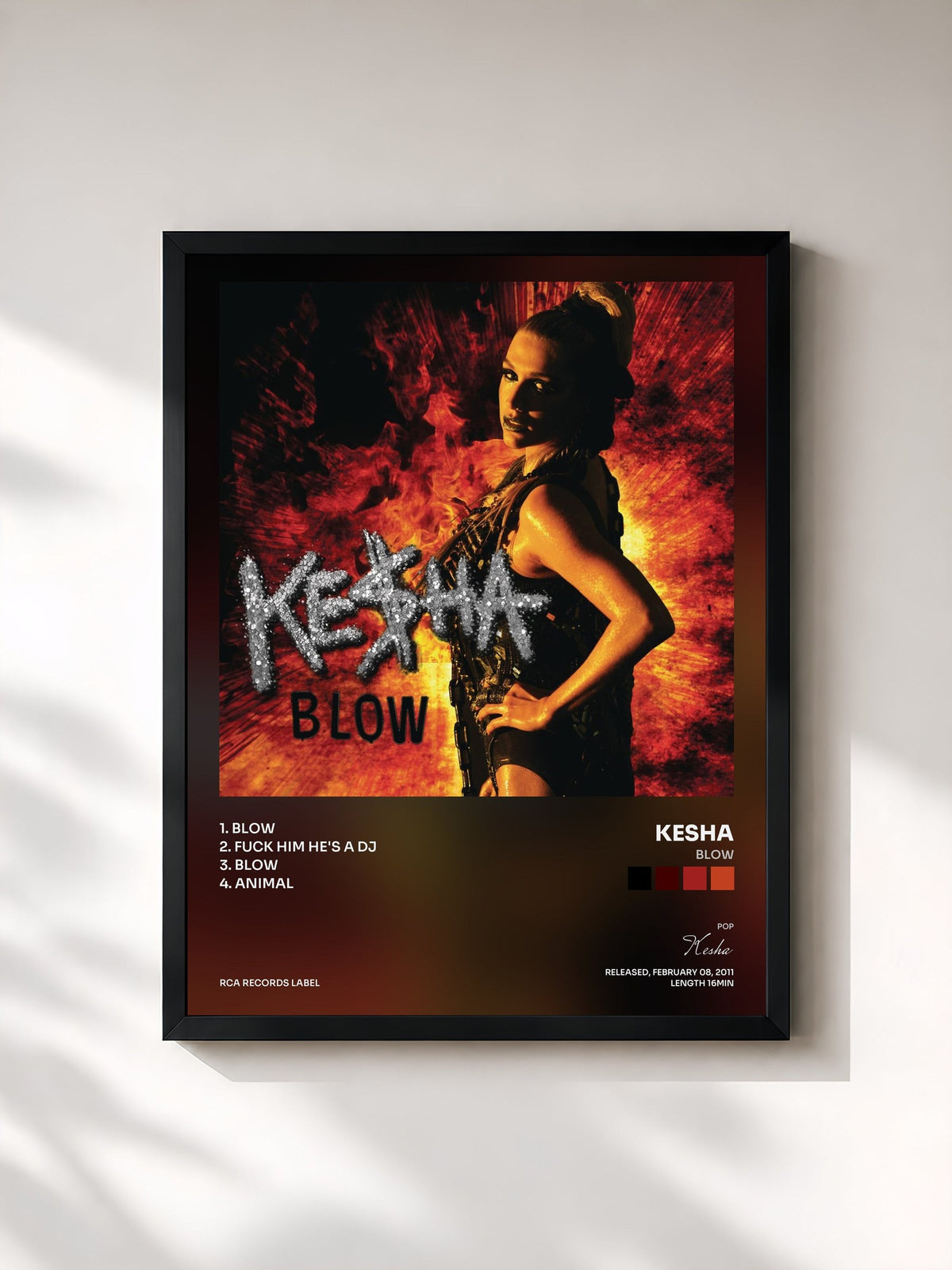 #noir Tableau de l'album Blow de Kesha, cadre noir, imprimé et encadré en France