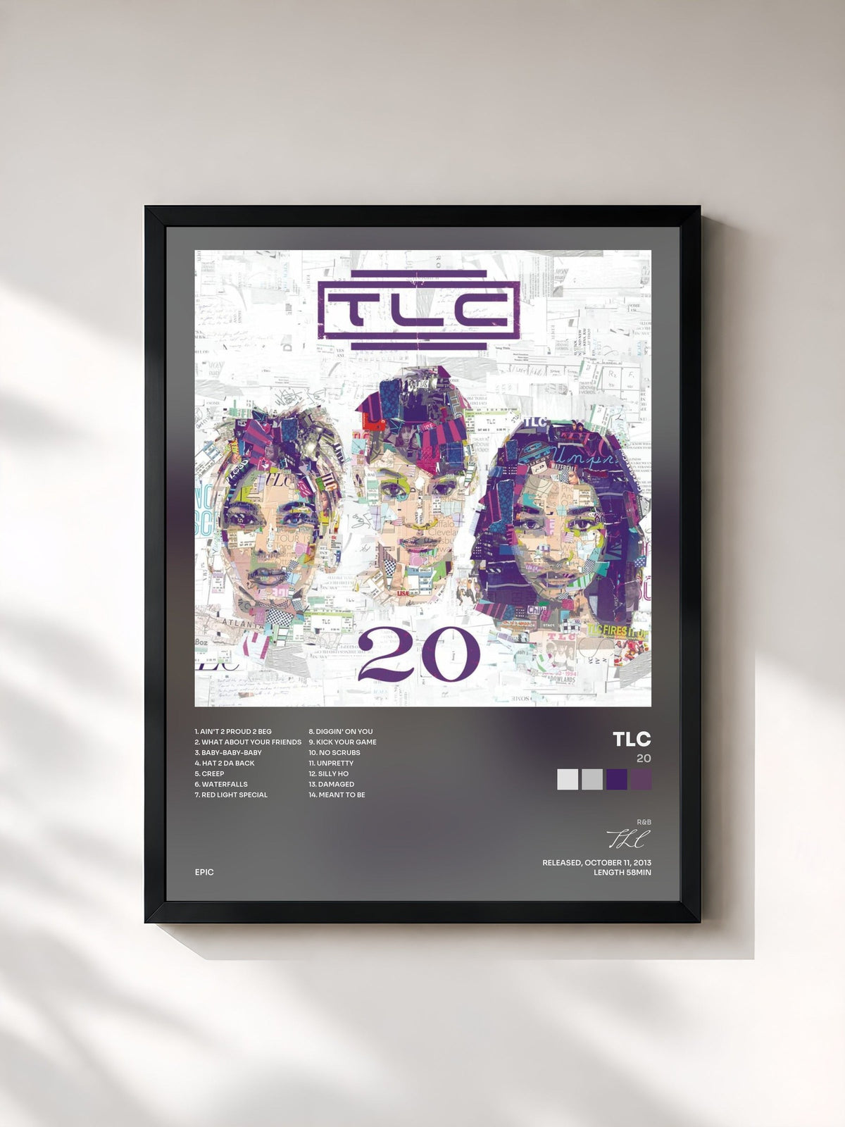 #noir Tableau de l'album 20 de TLC, cadre noir, imprimé et encadré en France