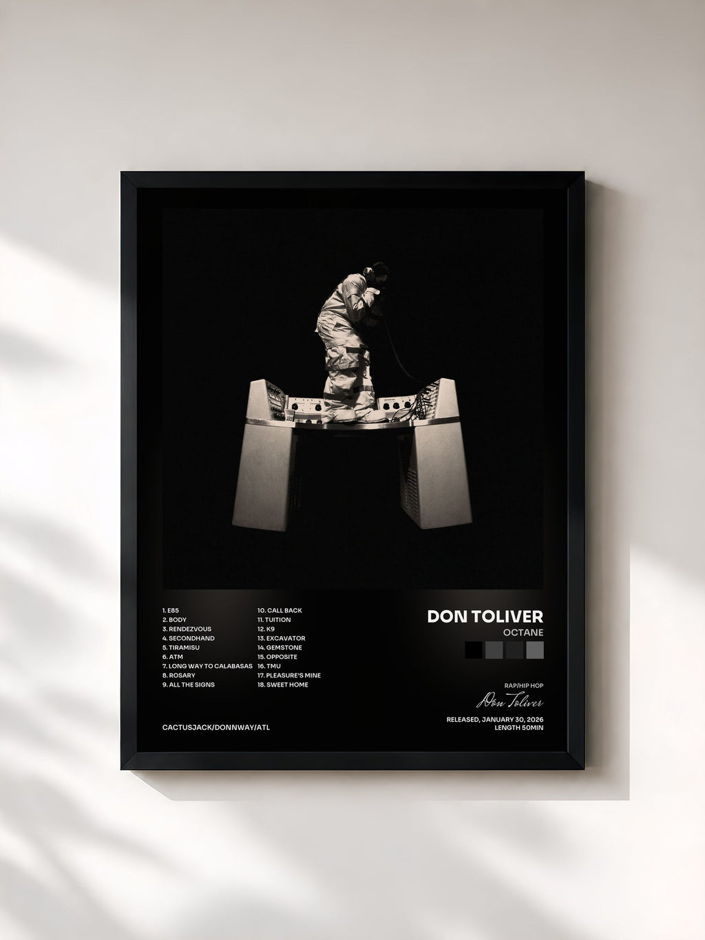 #noir Tableau de l'album OCTANE de Don Toliver, cadre noir, imprimé et encadré en France