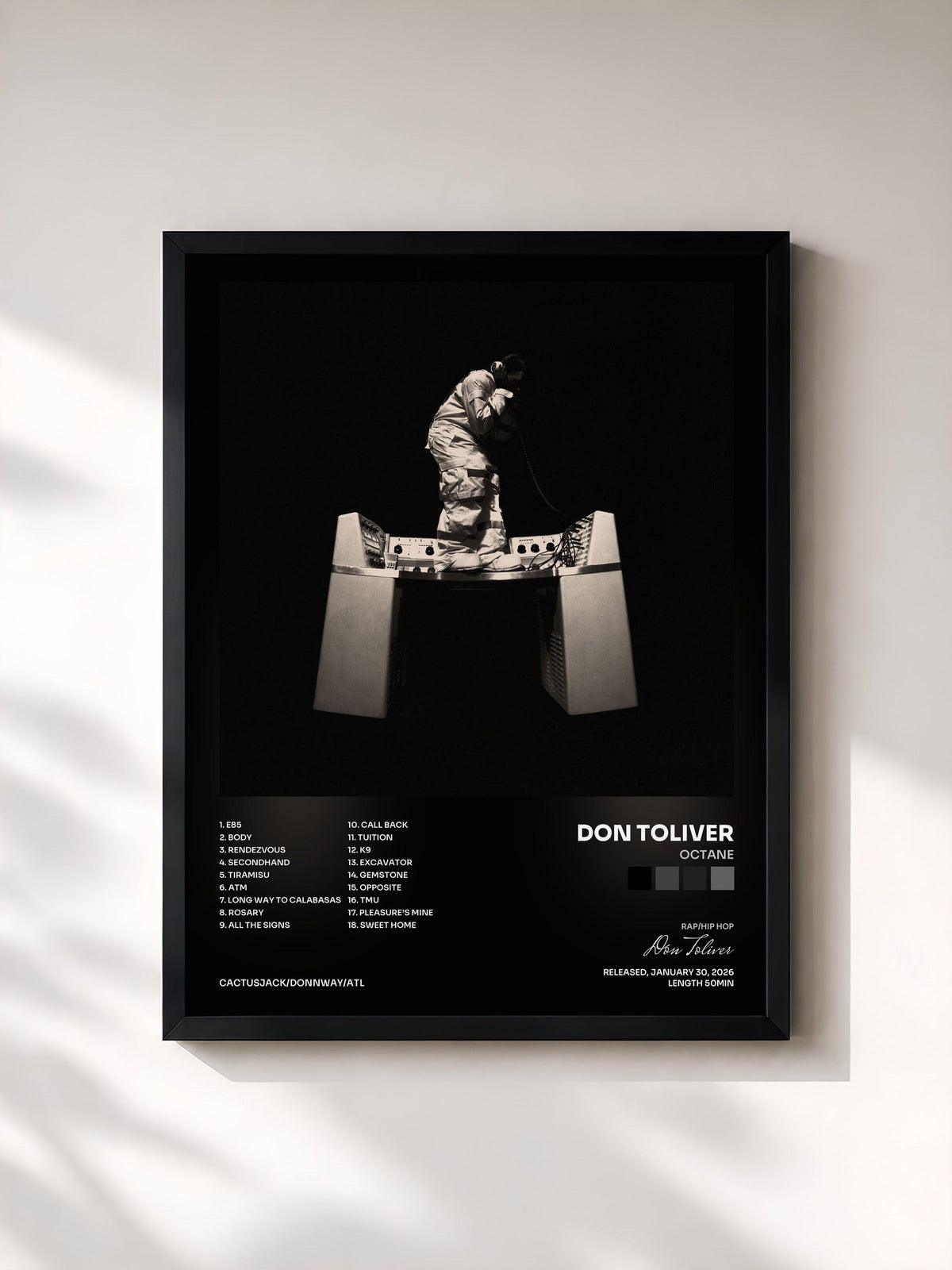 #noir Tableau de l'album OCTANE de Don Toliver, cadre noir, imprimé et encadré en France