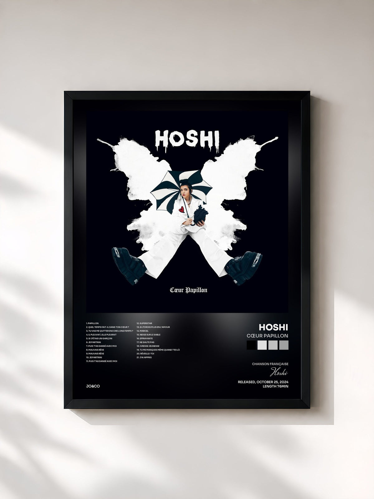 #noir Tableau de l'album Cœur papillon de Hoshi, cadre noir, imprimé et encadré en France
