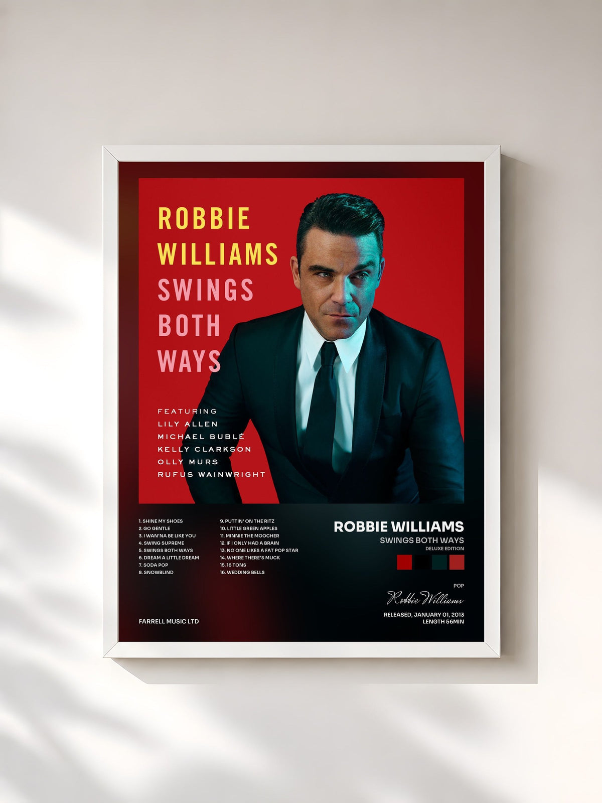 #blanc Tableau de l'album Swings Both Ways (Deluxe Edition) de Robbie Williams, cadre blanc, imprimé et encadré en France