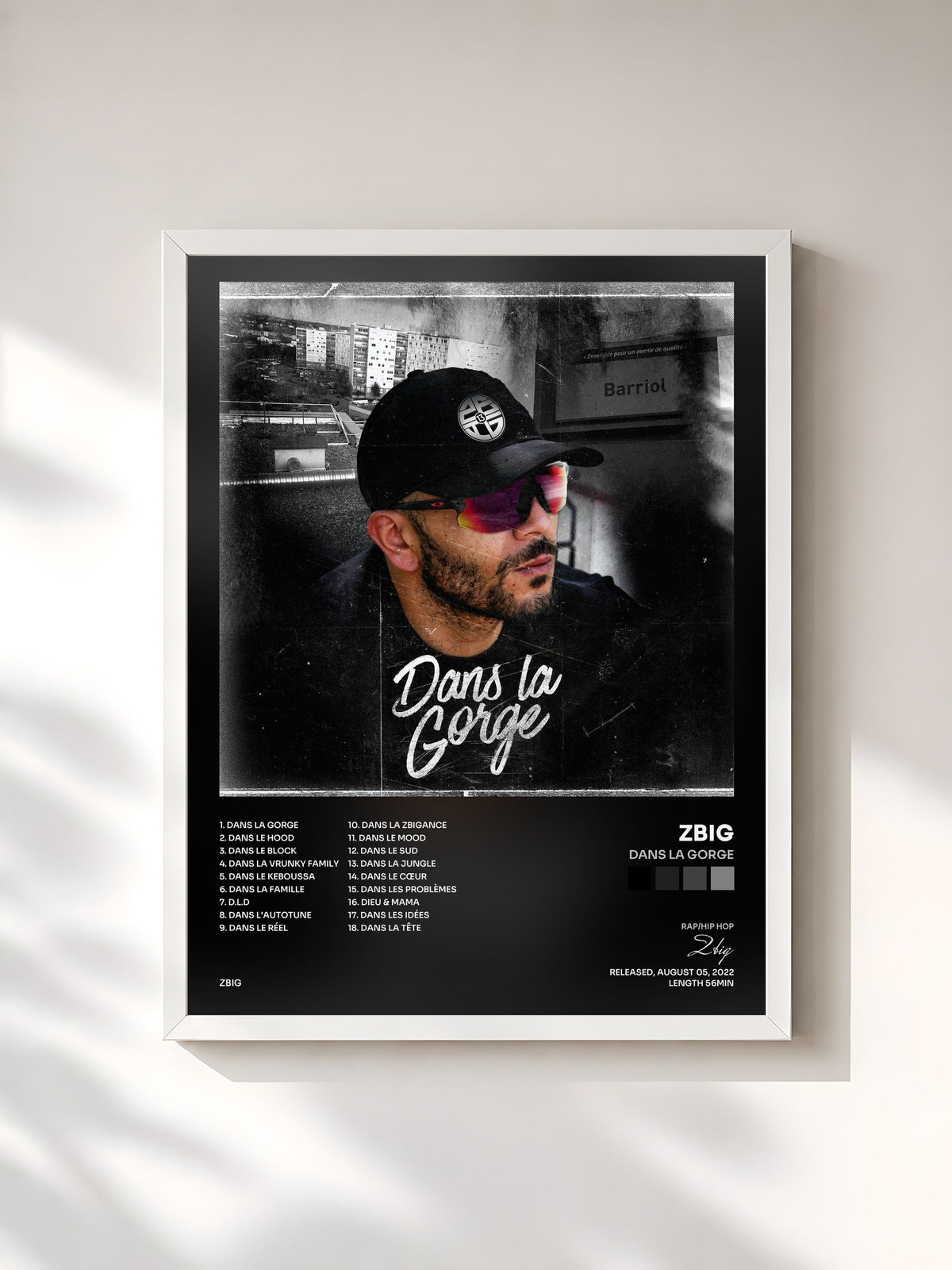 #blanc Dans La Gorge by Zbig as a framed art print, white frame, printed and framed in France