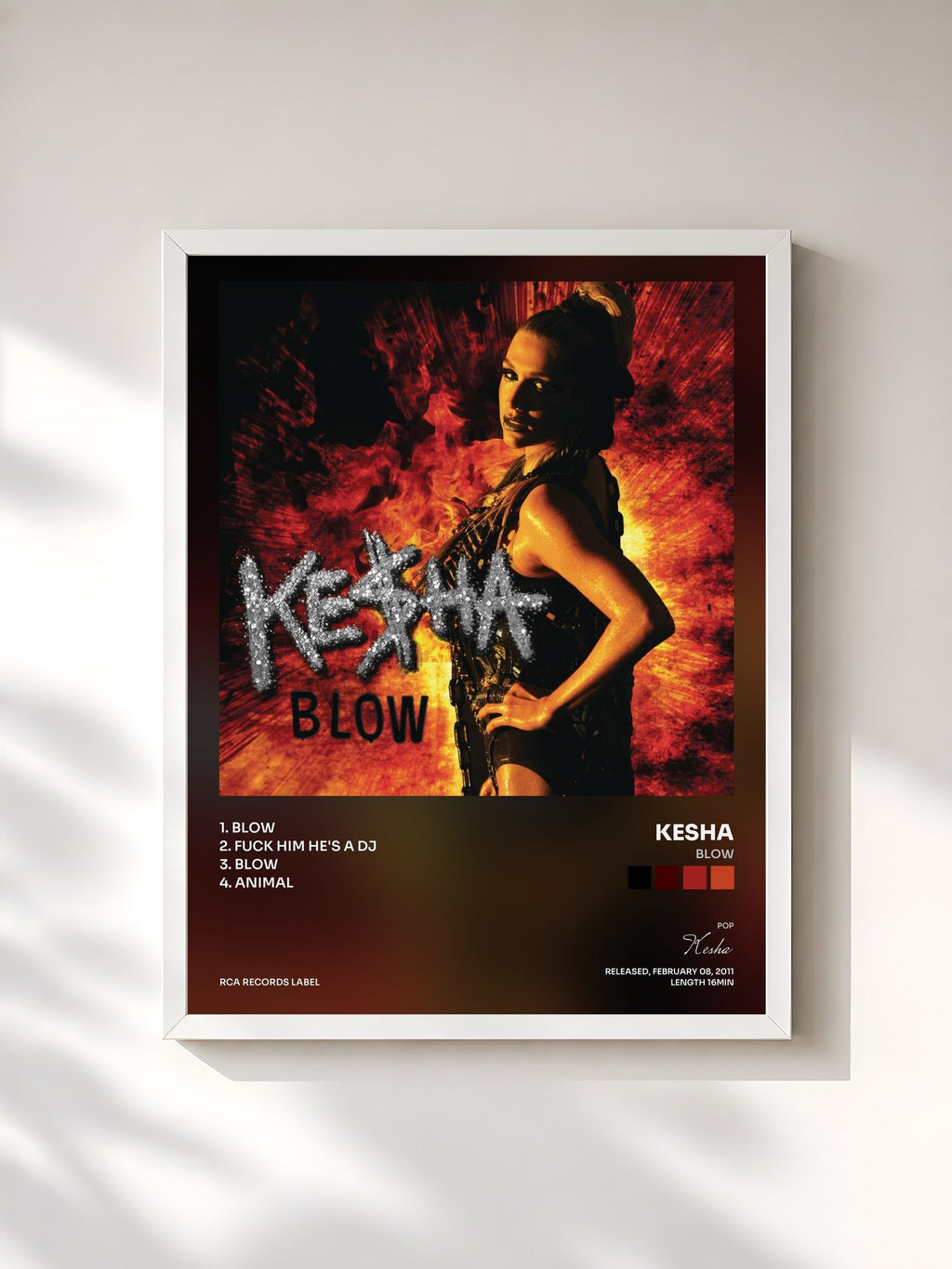 #blanc Tableau de l'album Blow de Kesha, cadre blanc, imprimé et encadré en France