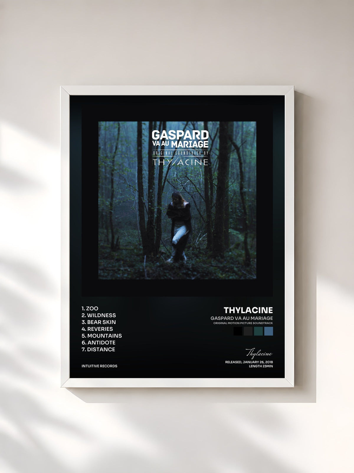 #blanc Tableau de l'album Gaspard va au mariage (Original Motion Picture Soundtrack) de Thylacine, cadre blanc, imprimé et encadré en France