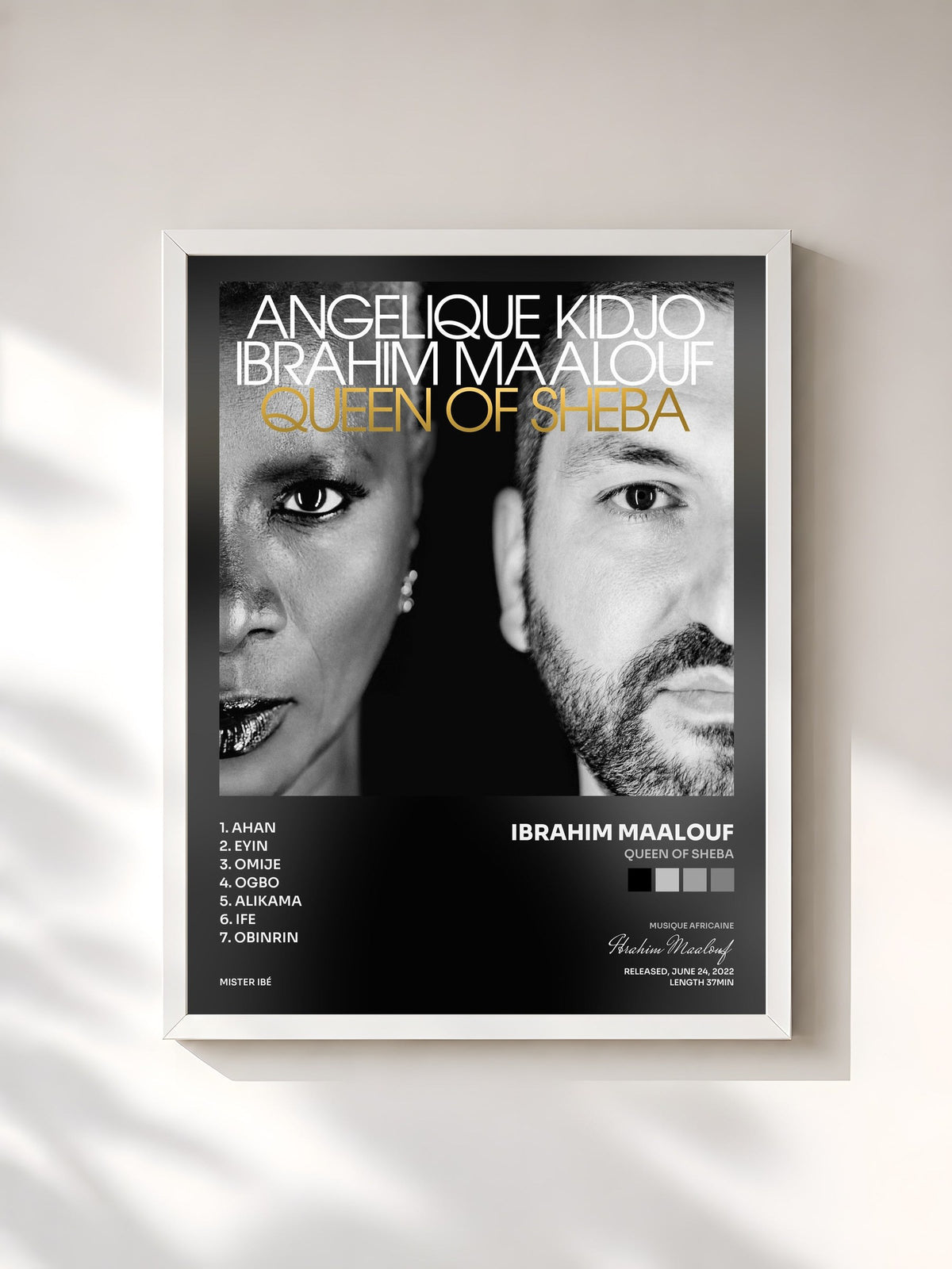 #blanc Tableau de l'album Queen of Sheba de Ibrahim Maalouf, cadre blanc, imprimé et encadré en France