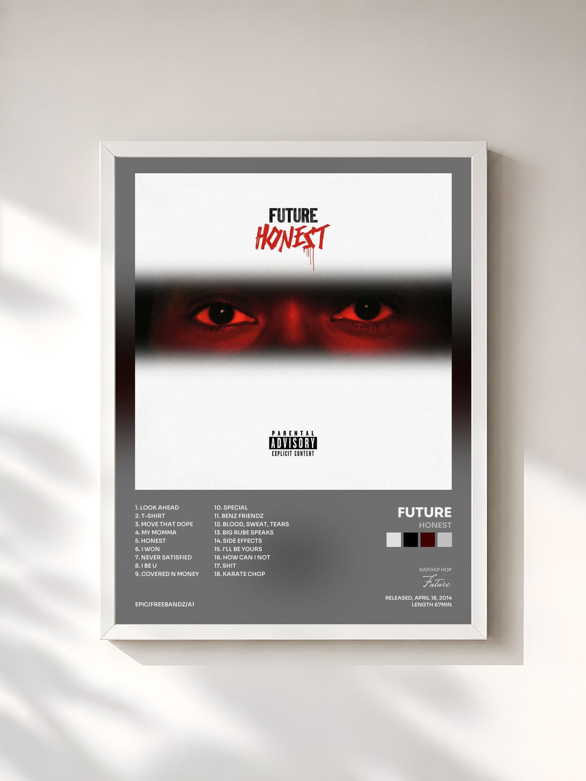 #blanc Tableau de l'album Honest de Future, cadre blanc, imprimé et encadré en France