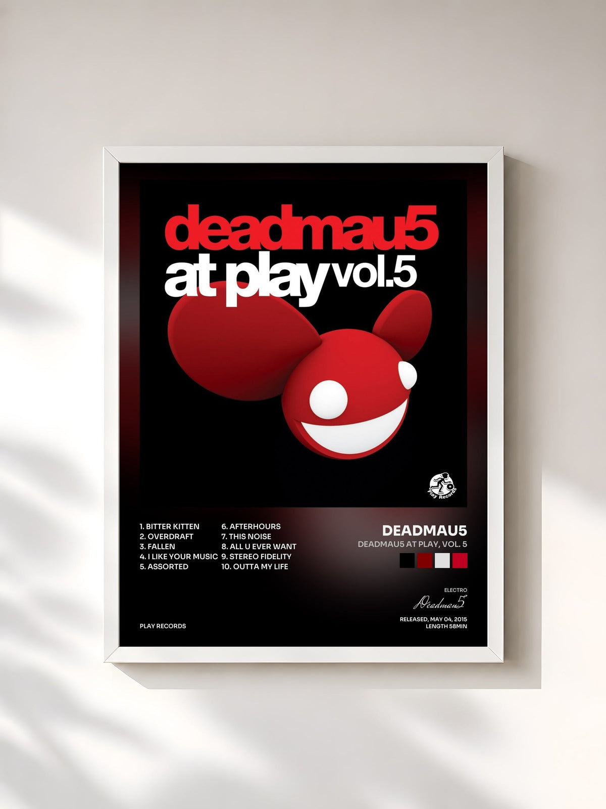 #blanc Tableau de l'album deadmau5 At Play, Vol. 5 de Deadmau5, cadre blanc, imprimé et encadré en France