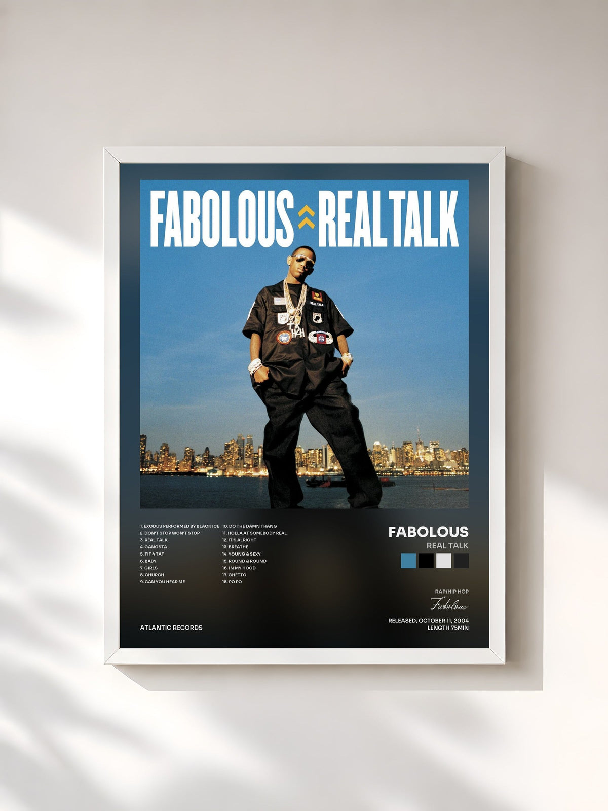 #blanc Tableau de l'album Real Talk de Fabolous, cadre blanc, imprimé et encadré en France