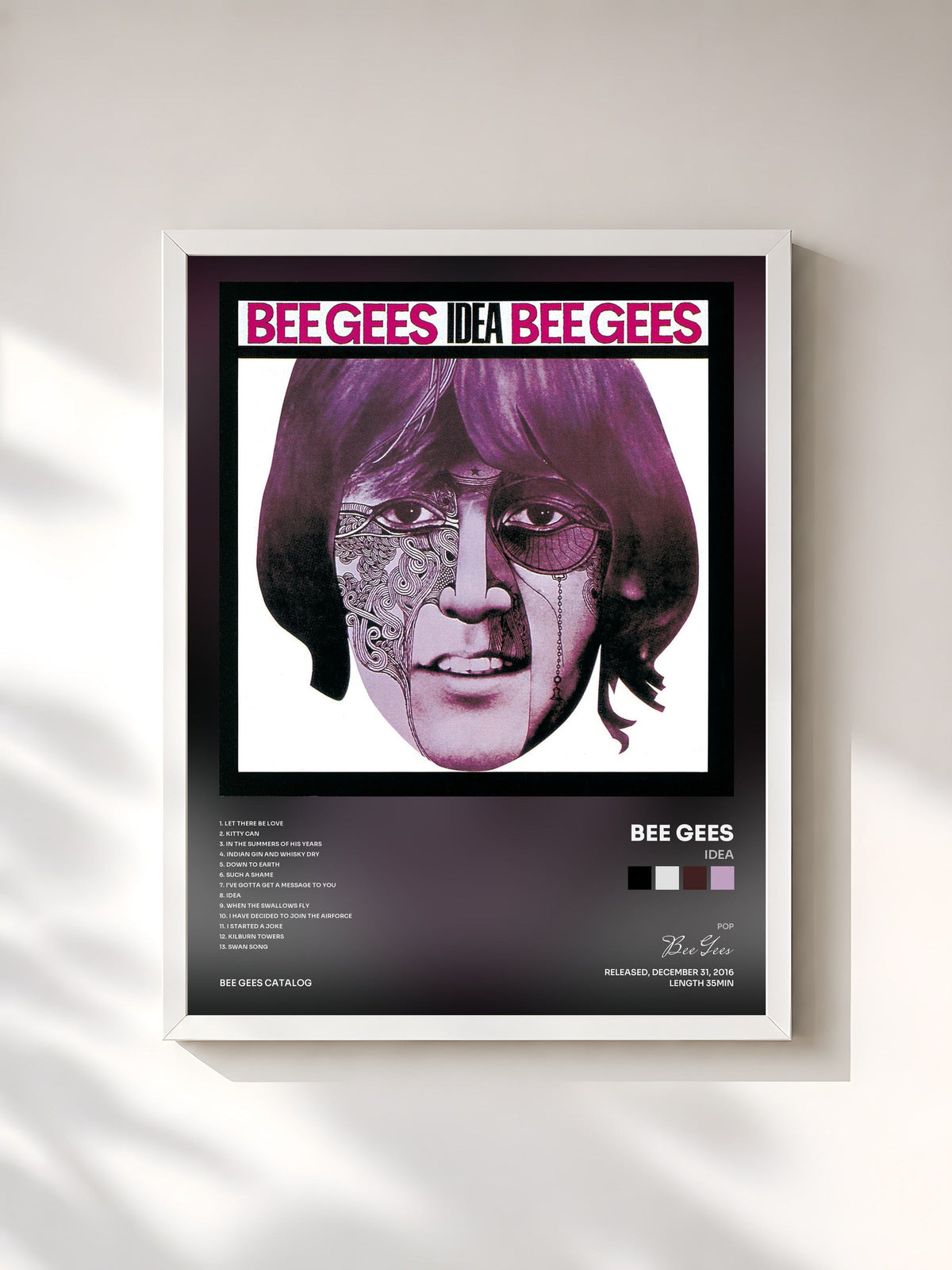 #blanc Tableau de l'album Idea de Bee Gees, cadre blanc, imprimé et encadré en France