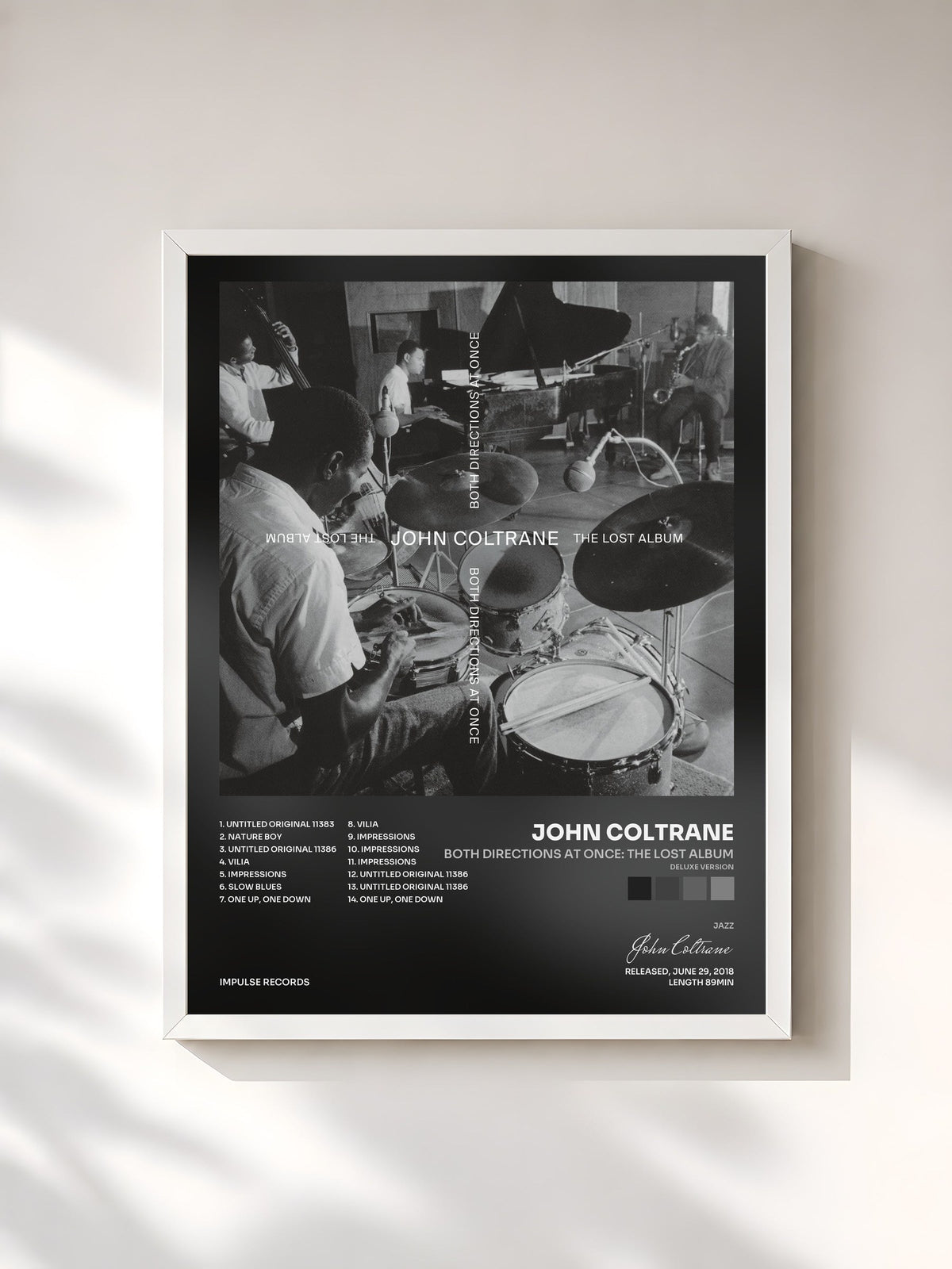 #blanc Tableau de l'album Both Directions At Once: The Lost Album (Deluxe Version) de John Coltrane, cadre blanc, imprimé et encadré en France