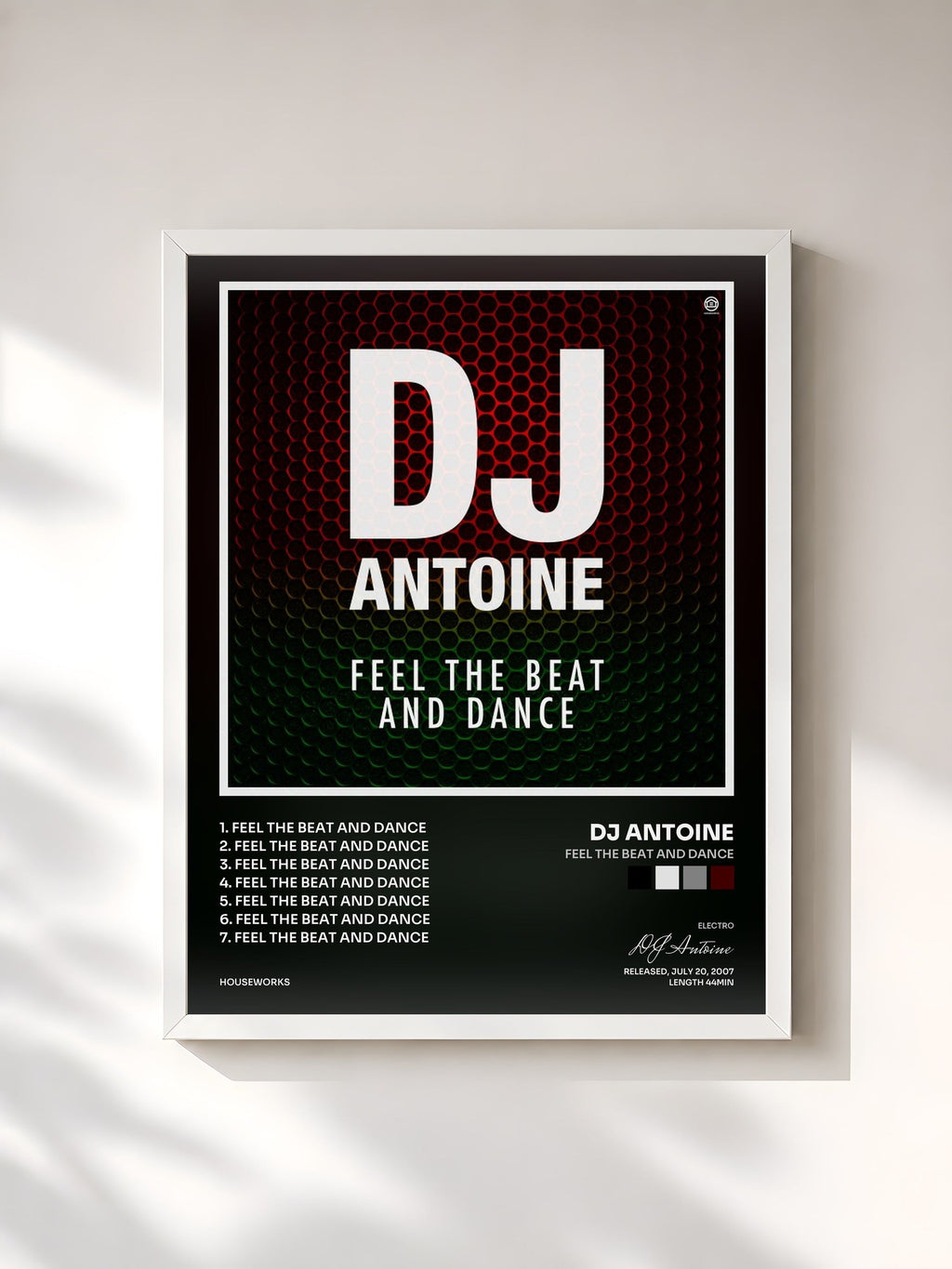 #blanc Feel the Beat and Dance de DJ Antoine en lámina enmarcada, marco blanco, impresa y enmarcada en Francia