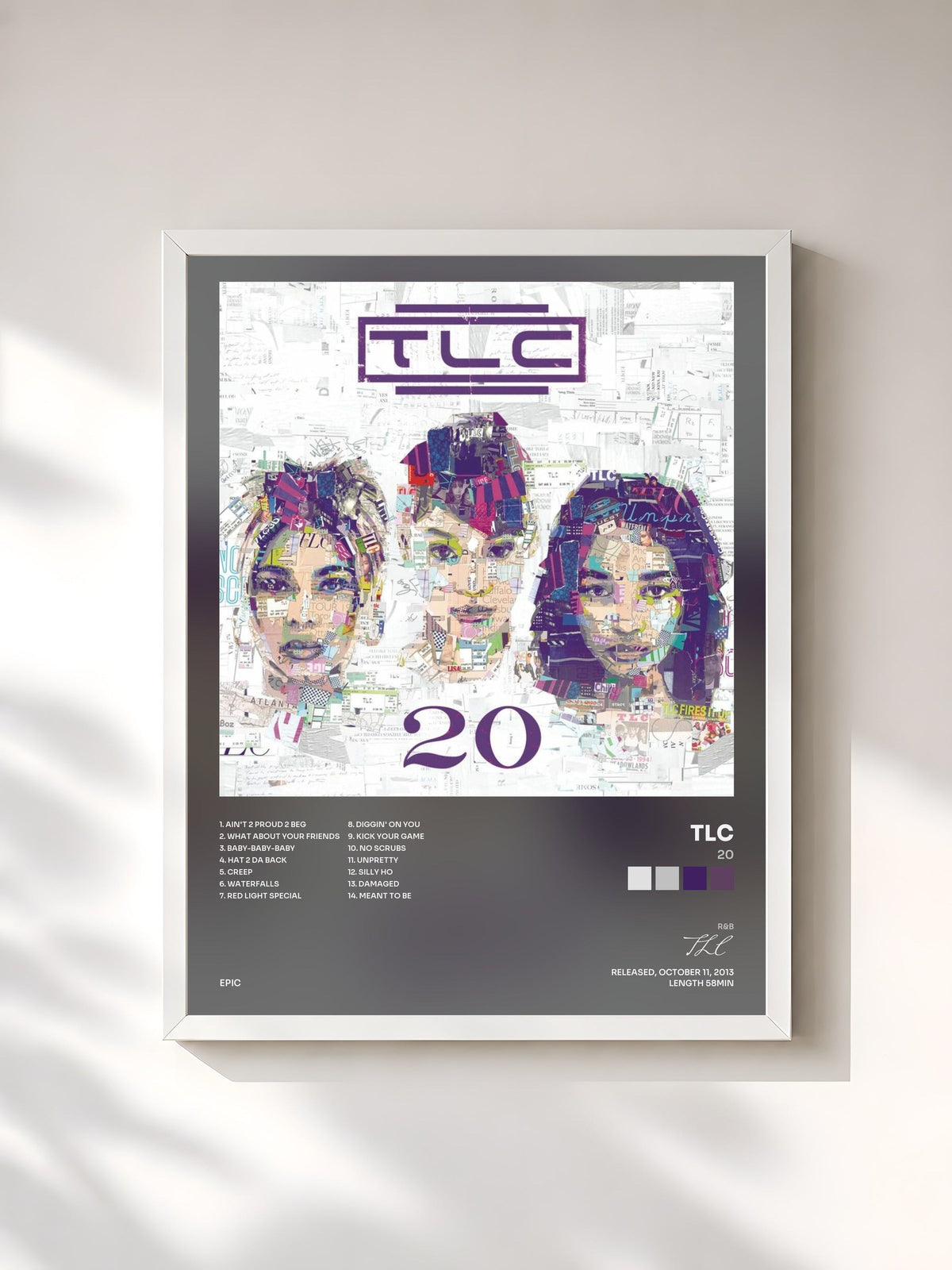 #blanc Tableau de l'album 20 de TLC, cadre blanc, imprimé et encadré en France