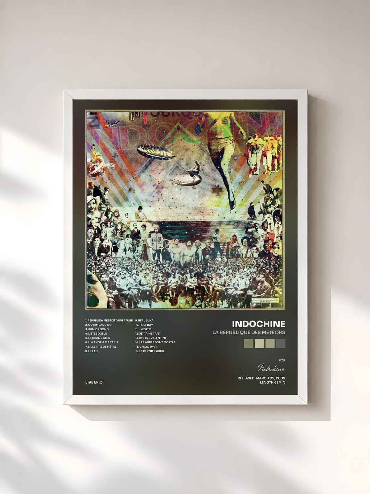#blanc La république des meteors by Indochine as a framed art print, white frame, printed and framed in France