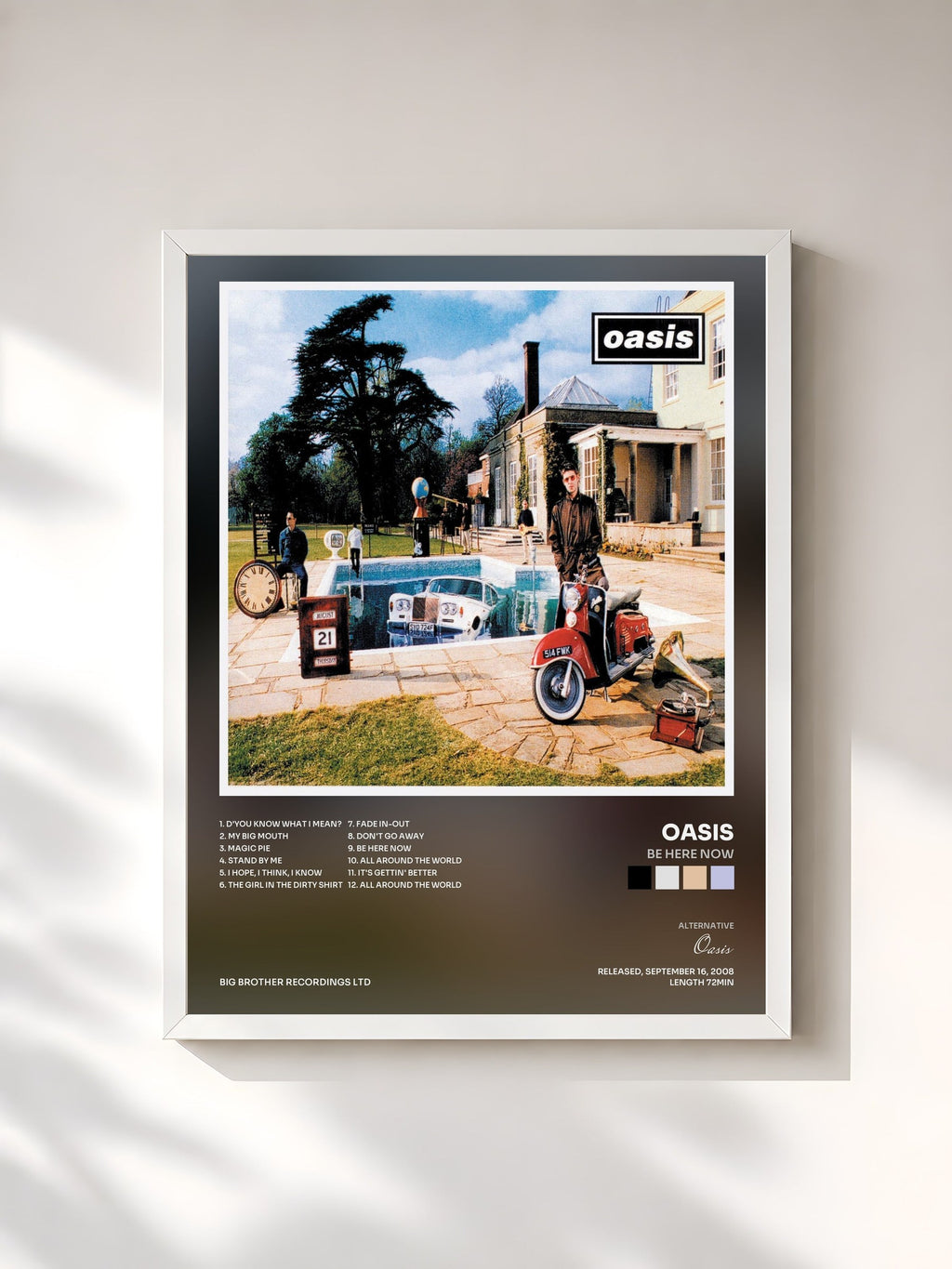 #blanc Be Here Now von Oasis als gerahmter Kunstdruck, weißer Rahmen, gedruckt und gerahmt in Frankreich