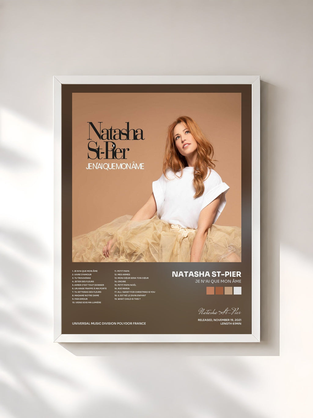 #blanc Tableau de l'album Je n'ai que mon âme de Natasha St-Pier, cadre blanc, imprimé et encadré en France