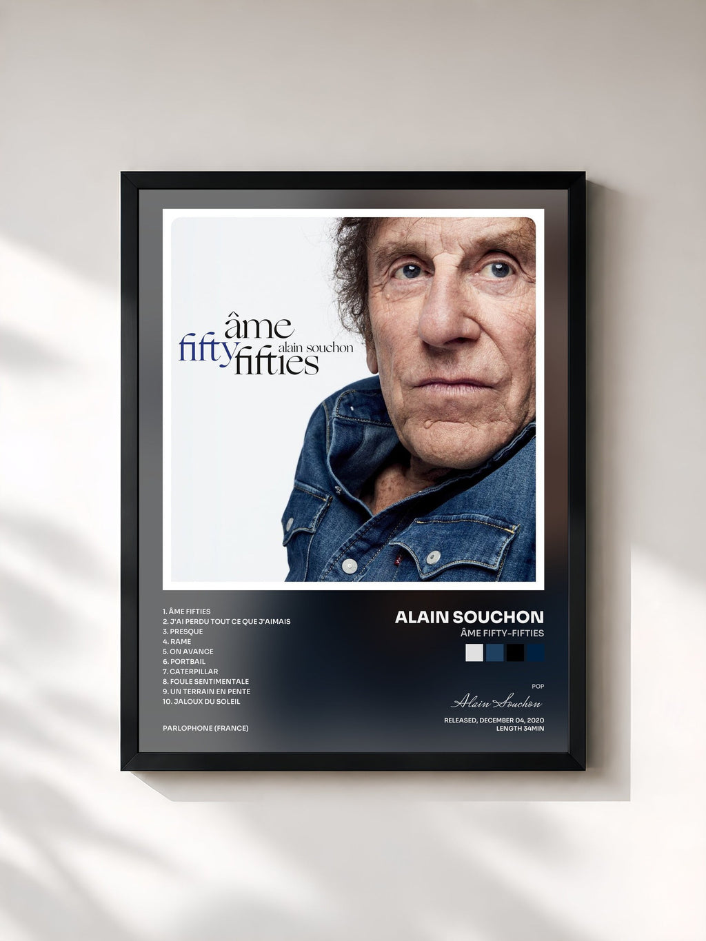 #noir Âme fifty-fifties von Alain Souchon als gerahmter Kunstdruck, schwarzer Rahmen, gedruckt und gerahmt in Frankreich