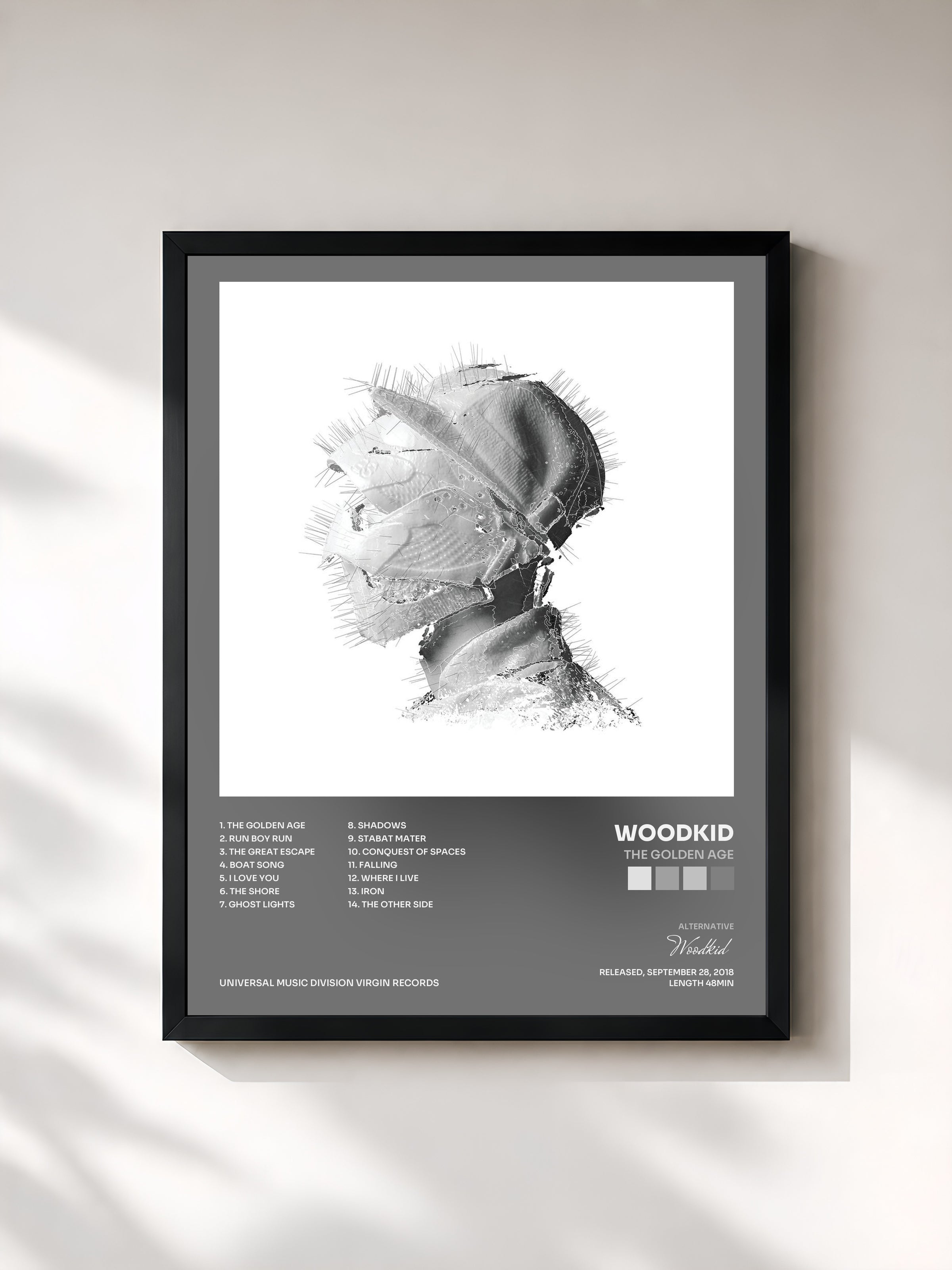 #noir Tableau de l'album The Golden Age de Woodkid, cadre noir, imprimé et encadré en France