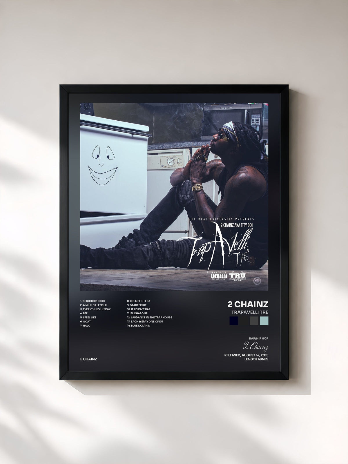 #noir Tableau de l'album TrapAvelli Tre de 2 Chainz, cadre noir, imprimé et encadré en France