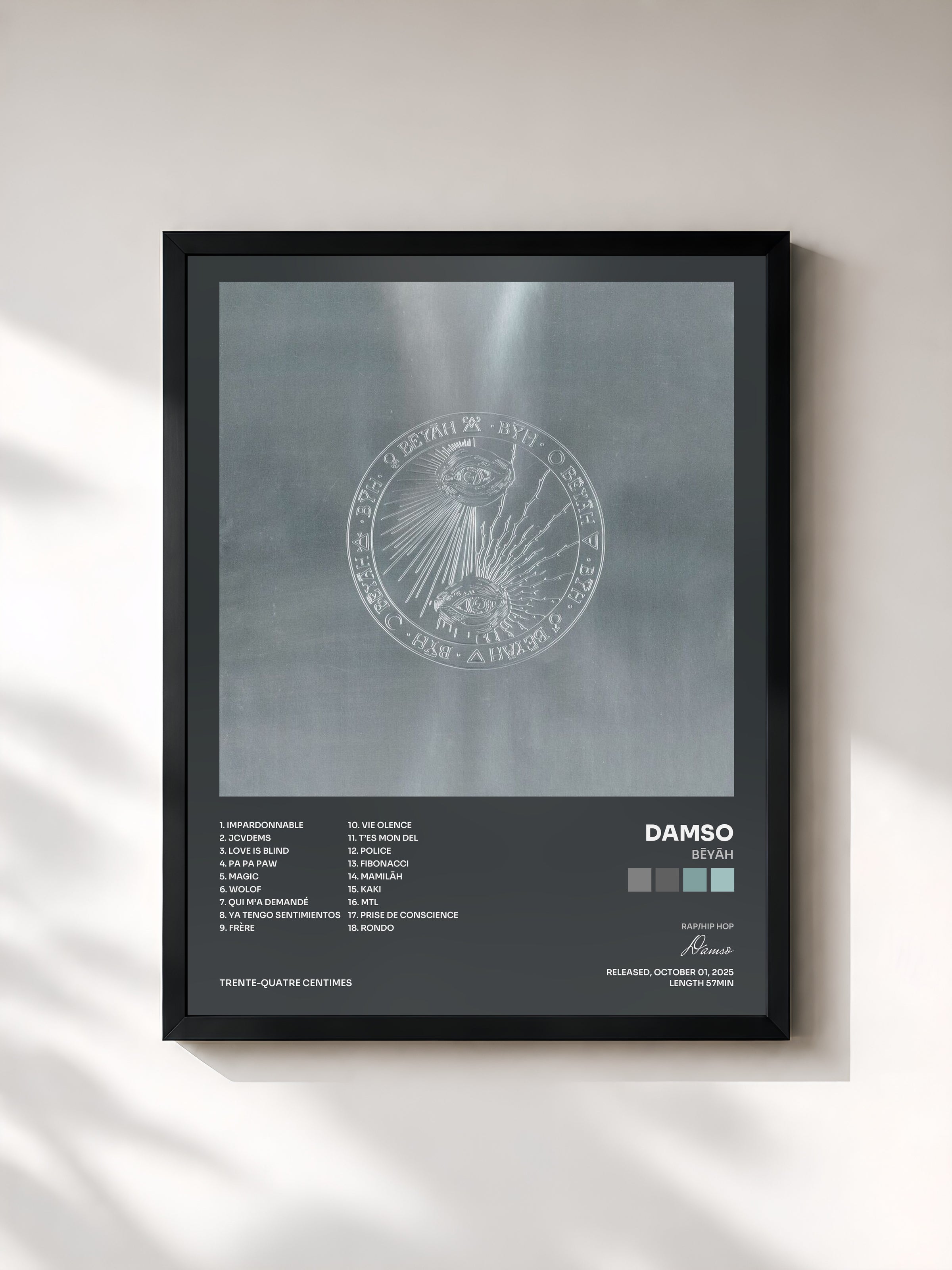 #noir BĒYĀH by Damso as a framed art print, black frame, printed and framed in France
