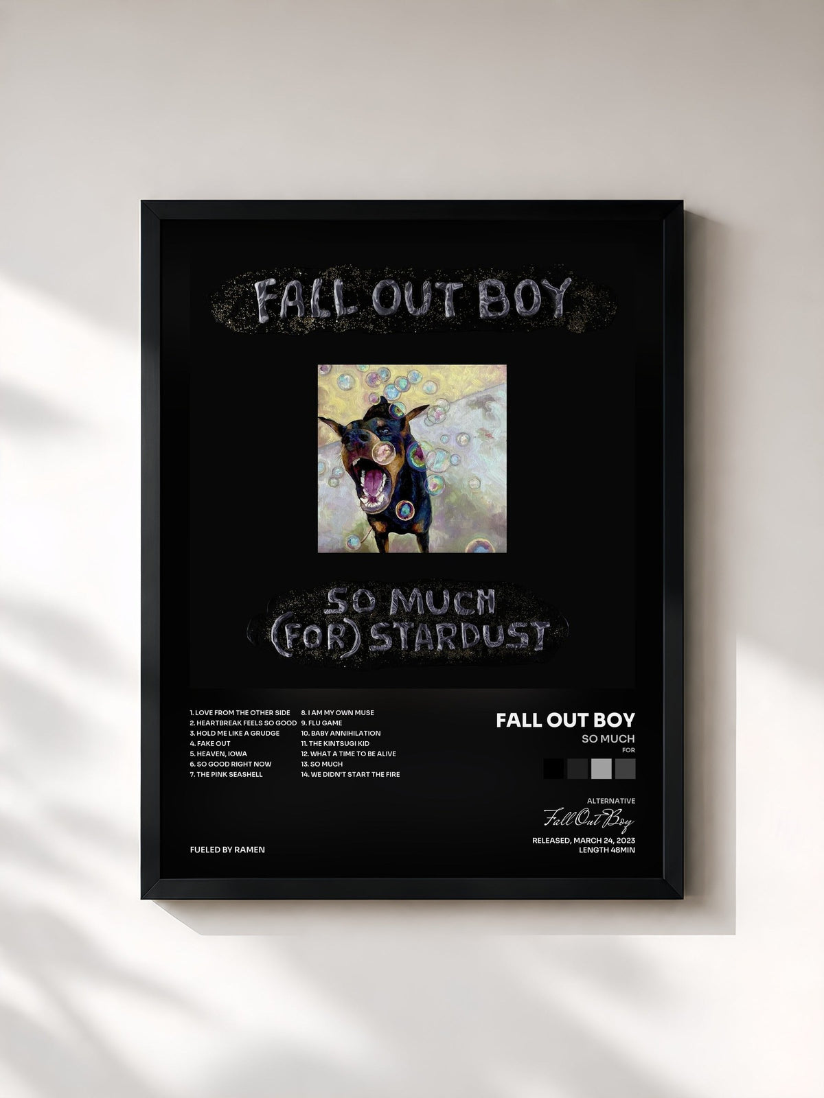#noir So Much (For) Stardust by Fall Out Boy as a framed art print, black frame, printed and framed in France