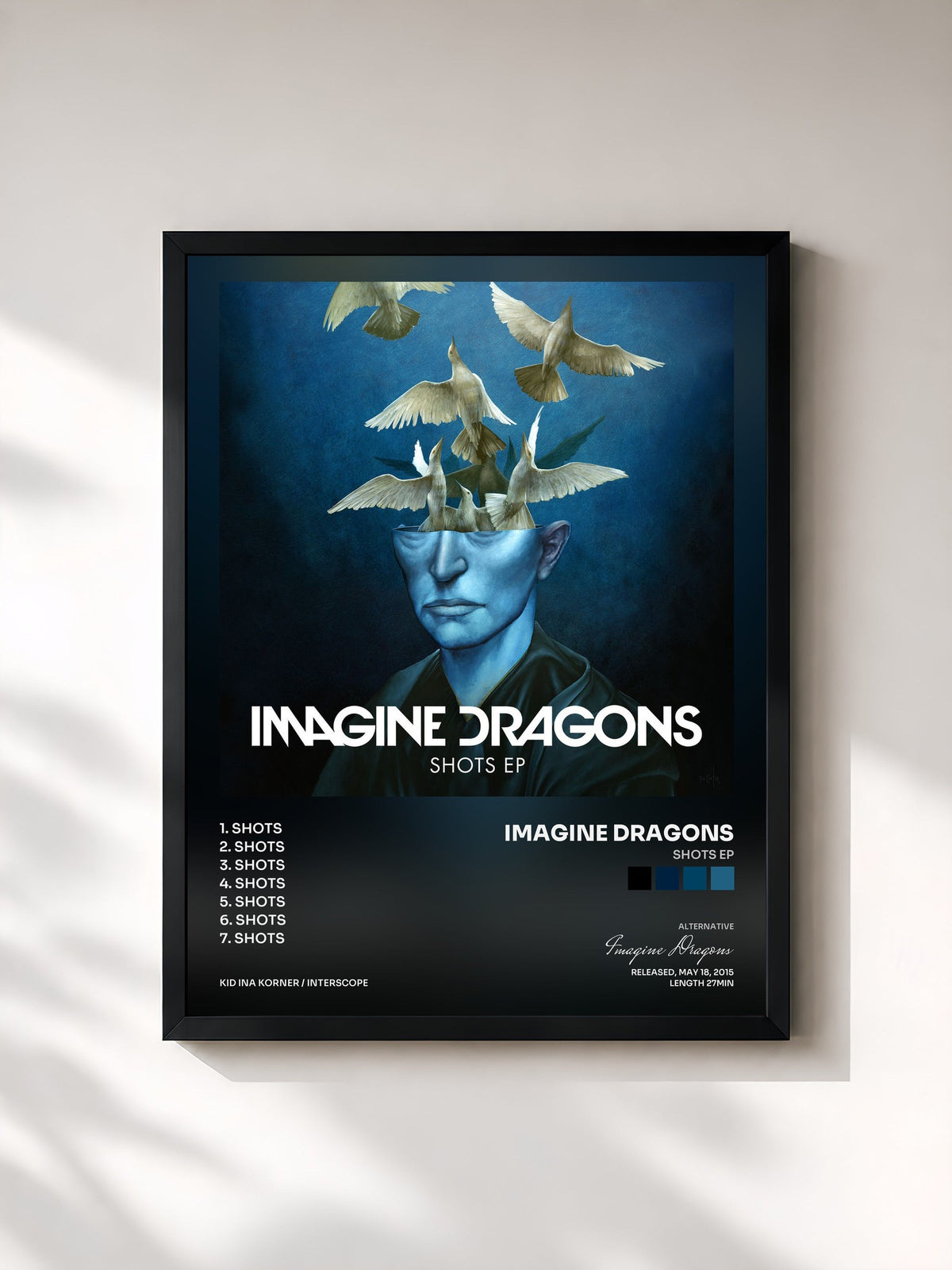 #noir Tableau de l'album Shots EP de Imagine Dragons, cadre noir, imprimé et encadré en France